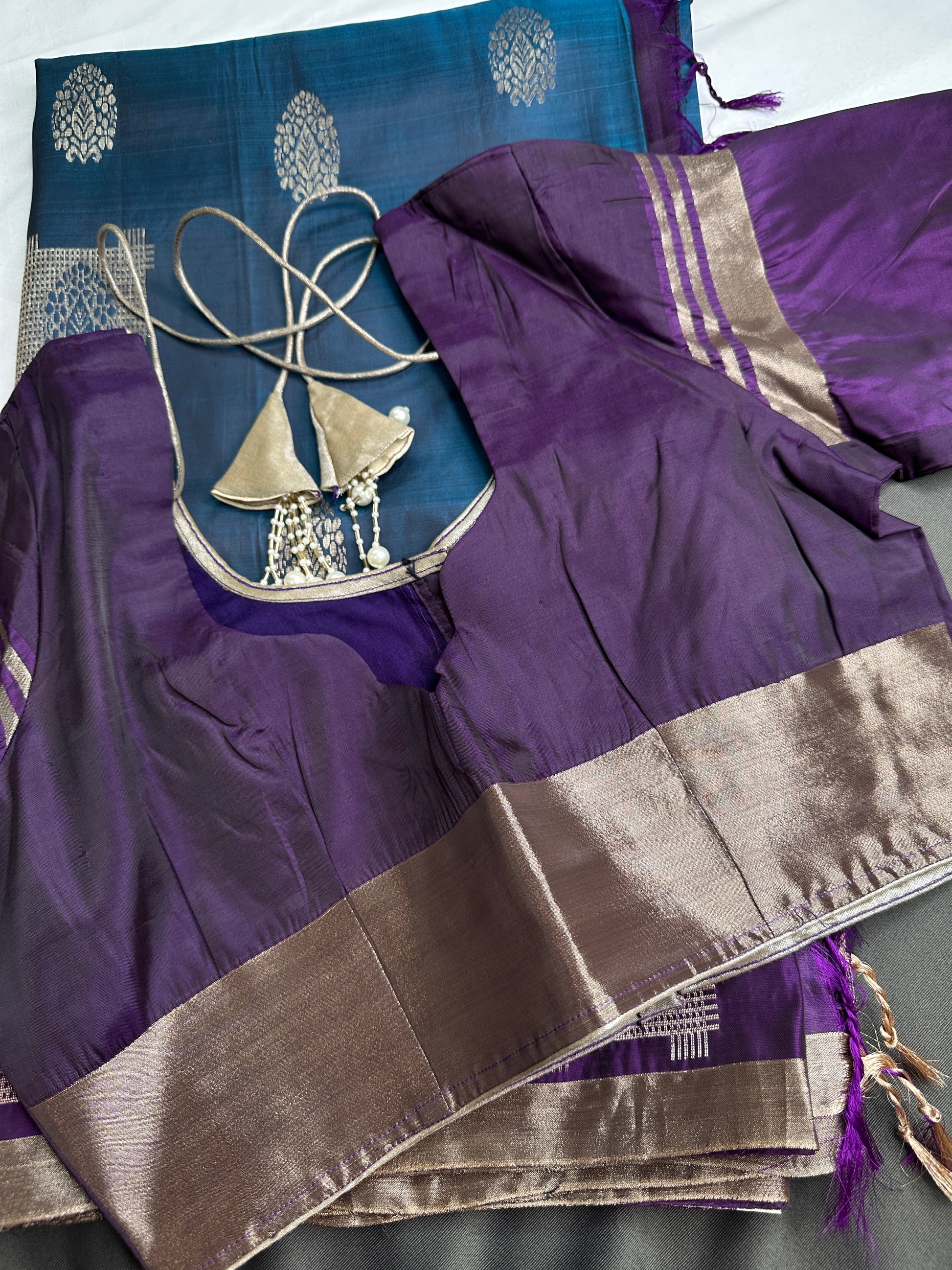 Blue Purple Light Weight Kanchi Soft Silk  Saree - 