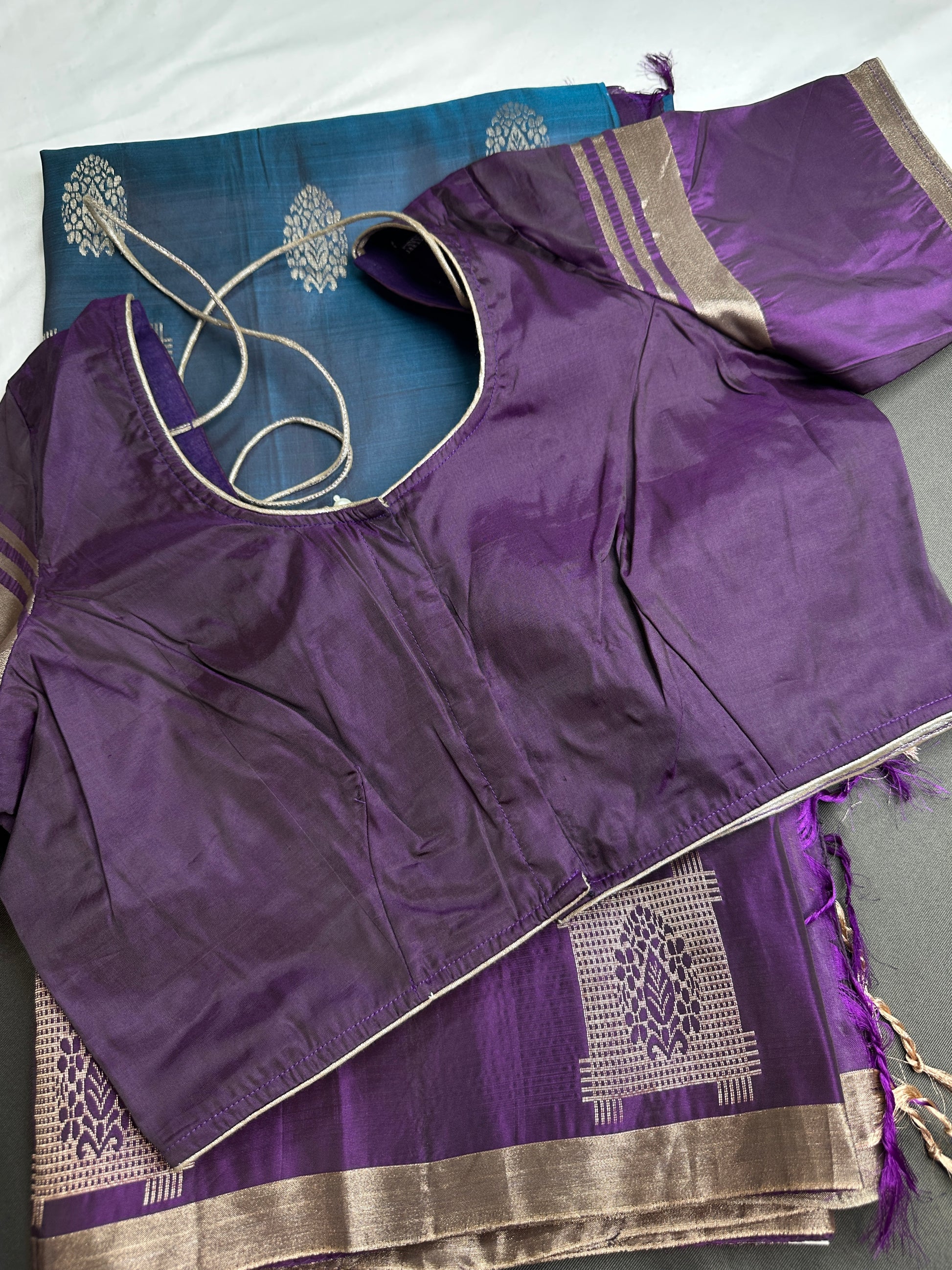 Blue Purple Light Weight Kanchi Soft Silk  Saree - 