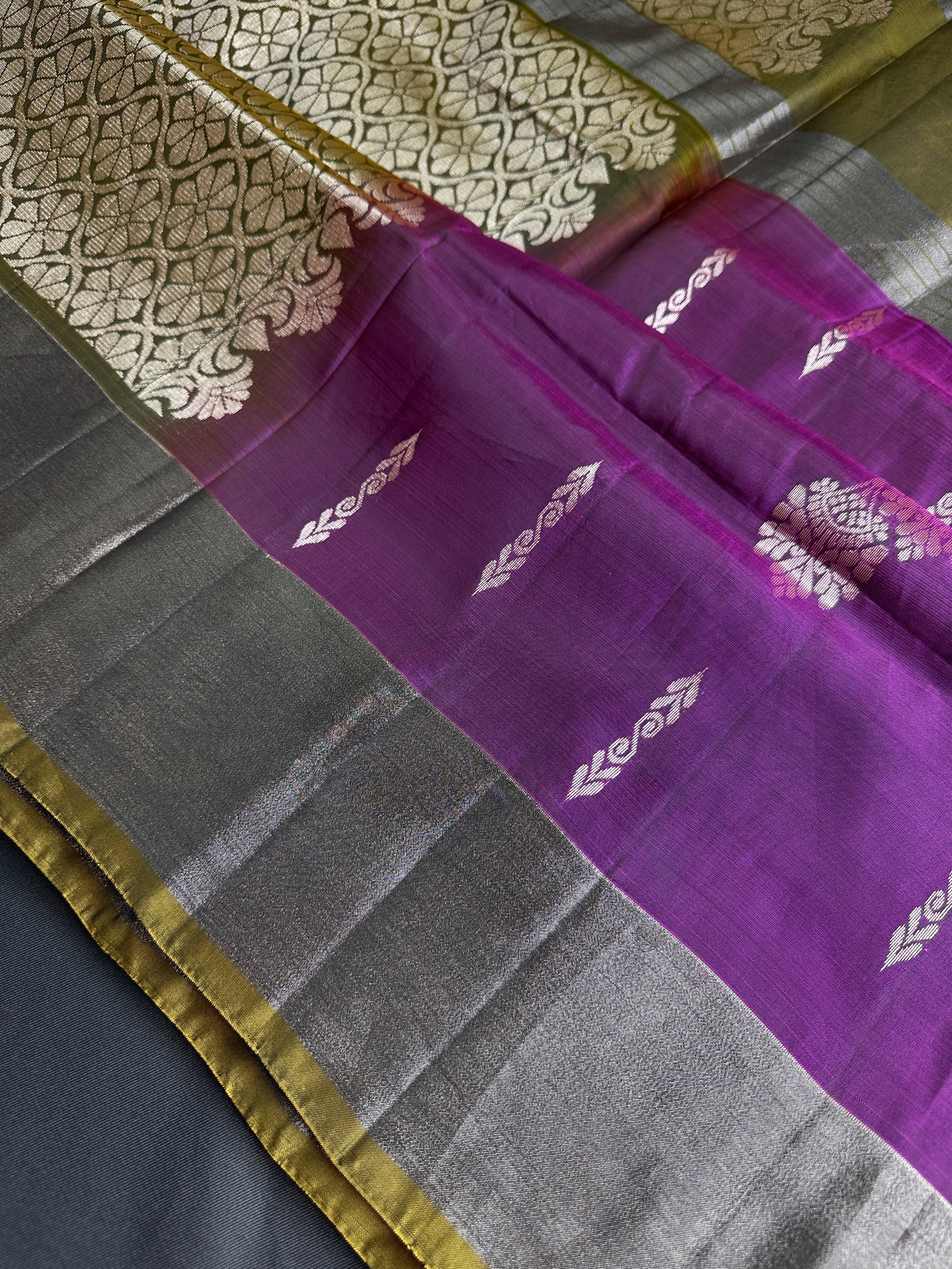 Purple Green Light Weight Kanchi Soft Silk  Saree - 