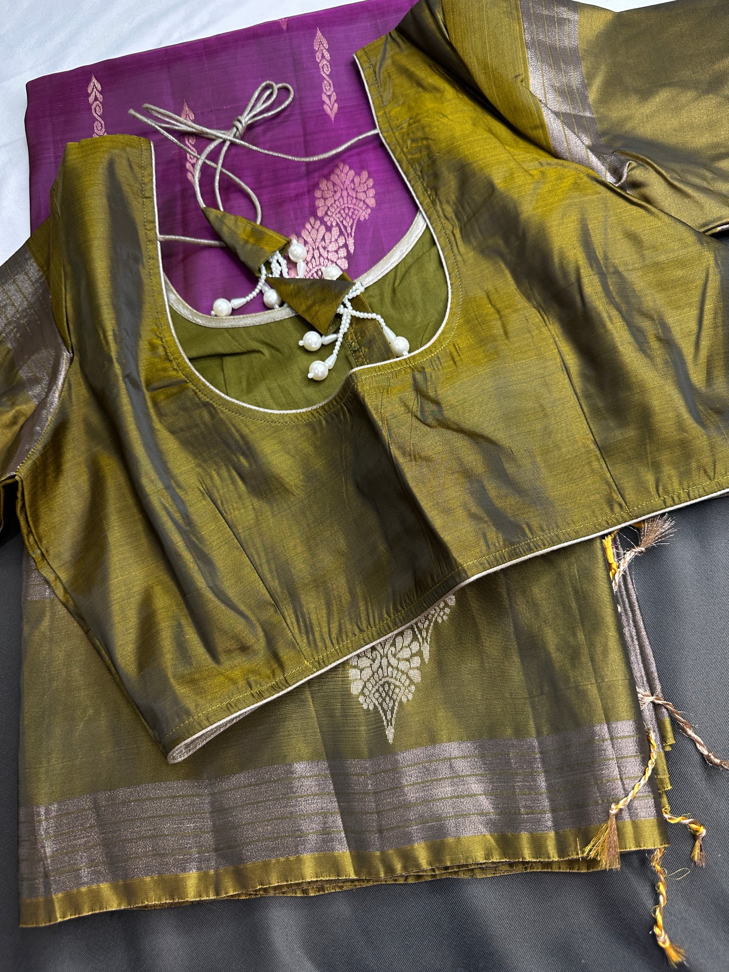 Purple Green Light Weight Kanchi Soft Silk  Saree - 
