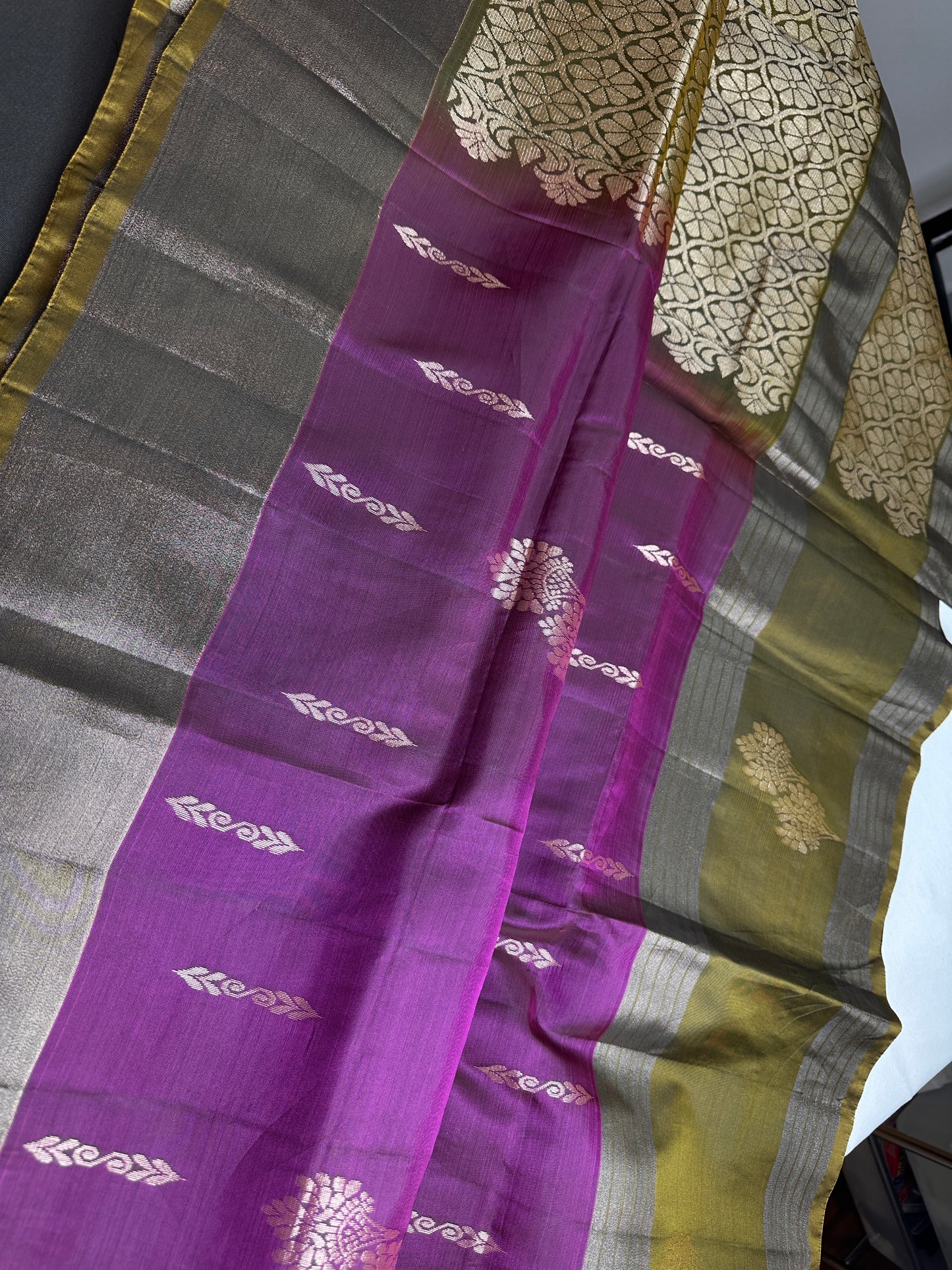 Purple Green Light Weight Kanchi Soft Silk  Saree - 
