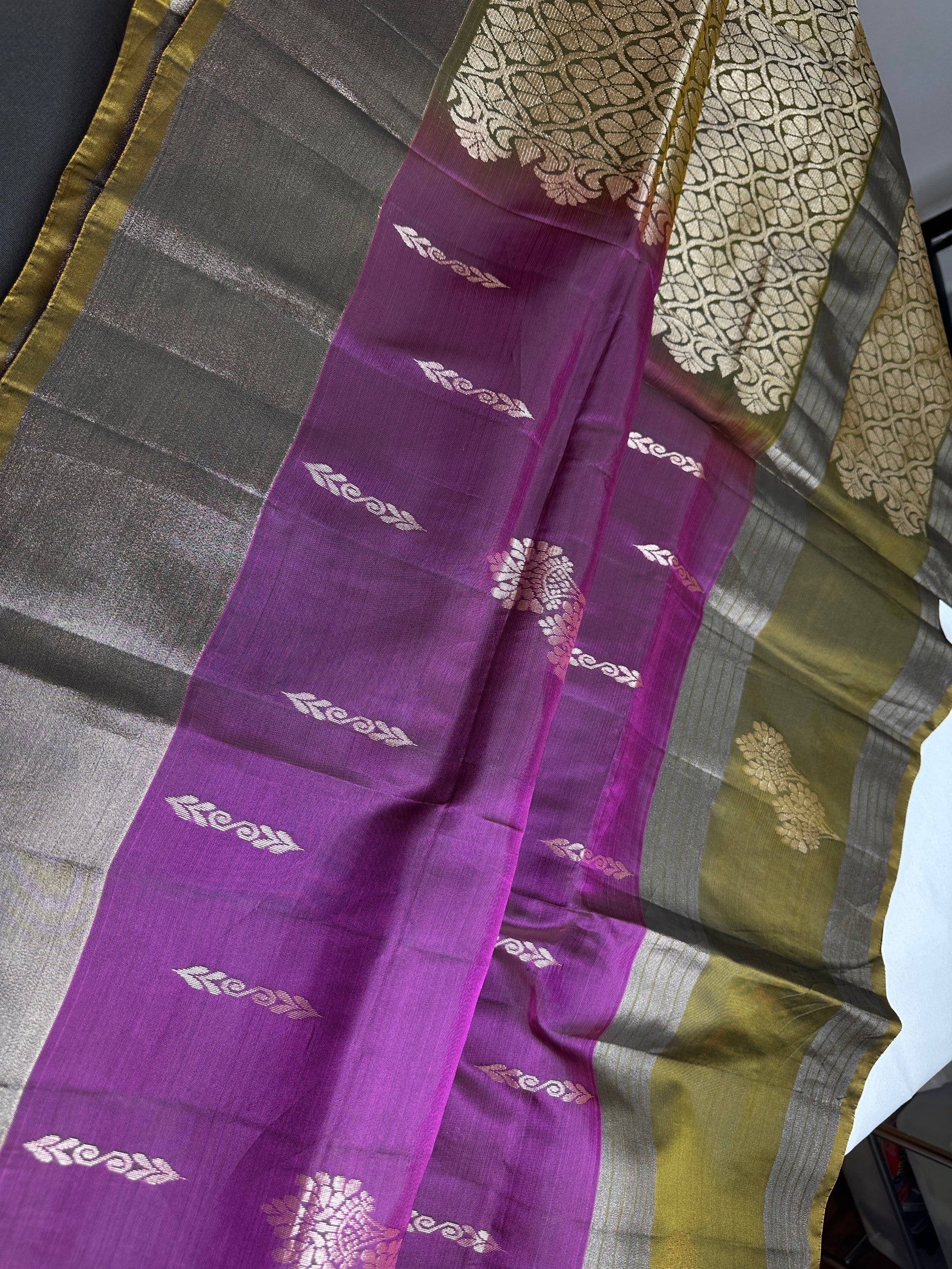 Purple Green Light Weight Kanchi Soft Silk  Saree - 
