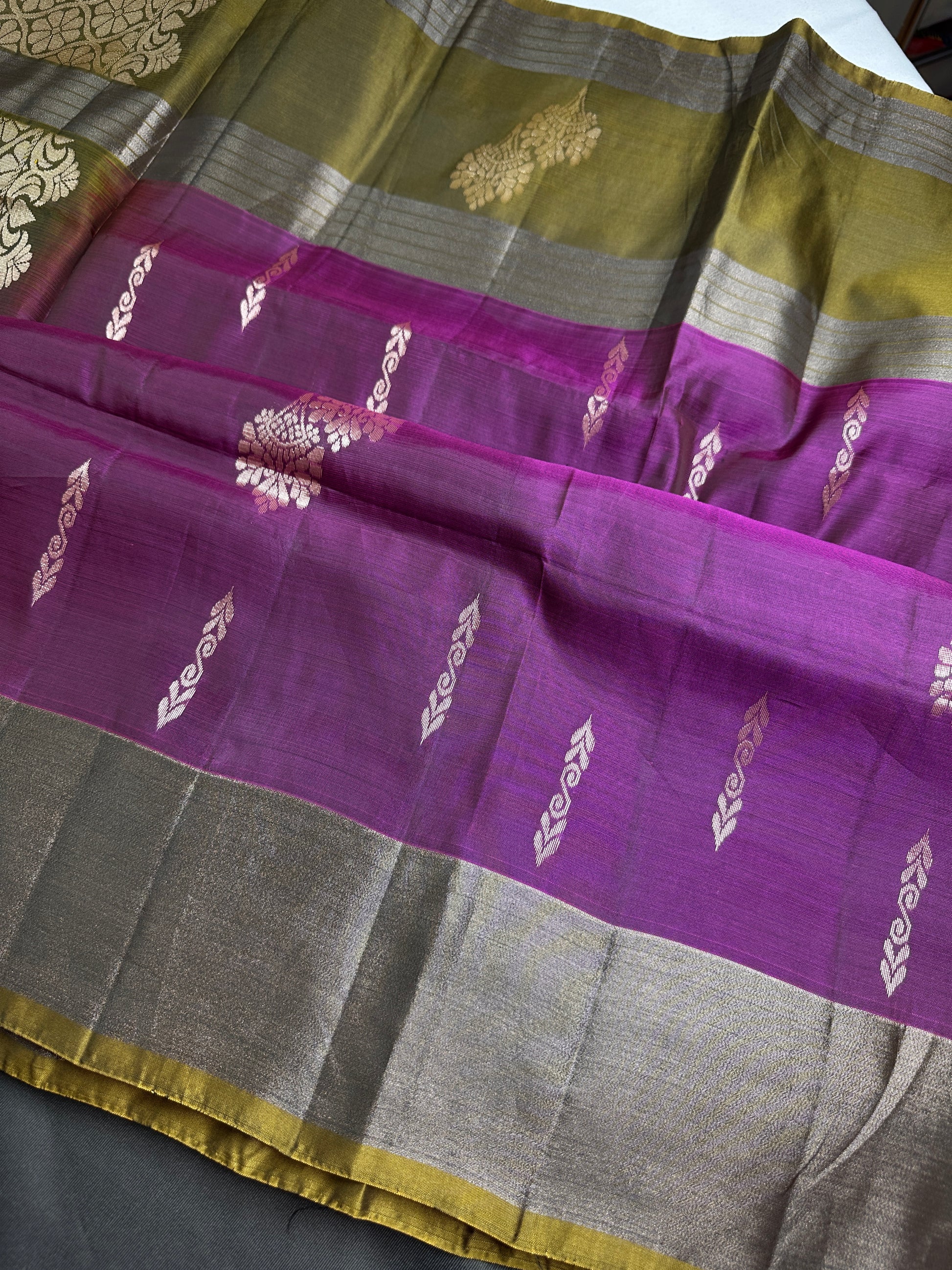 Purple Green Light Weight Kanchi Soft Silk  Saree - 