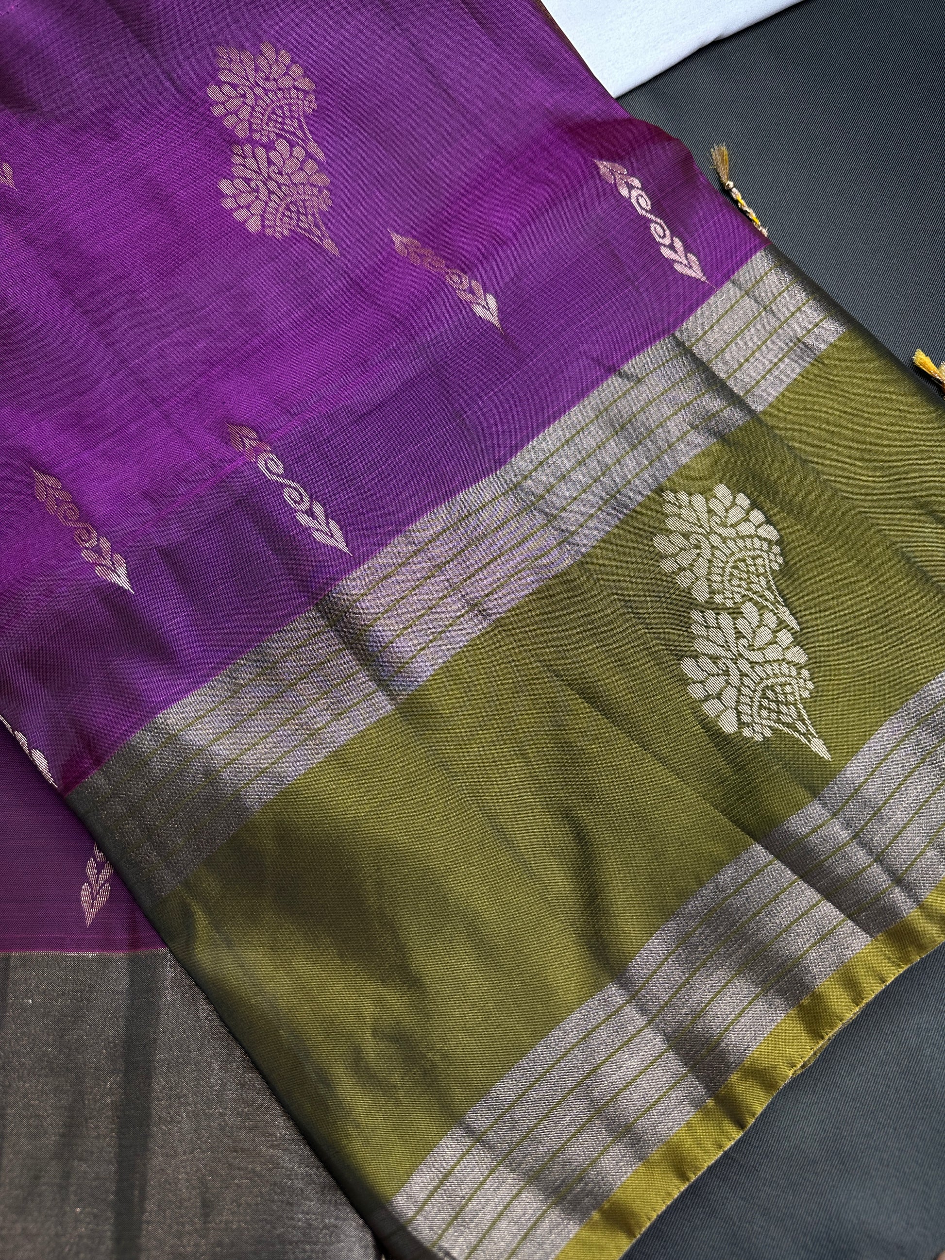 Purple Green Light Weight Kanchi Soft Silk  Saree - 