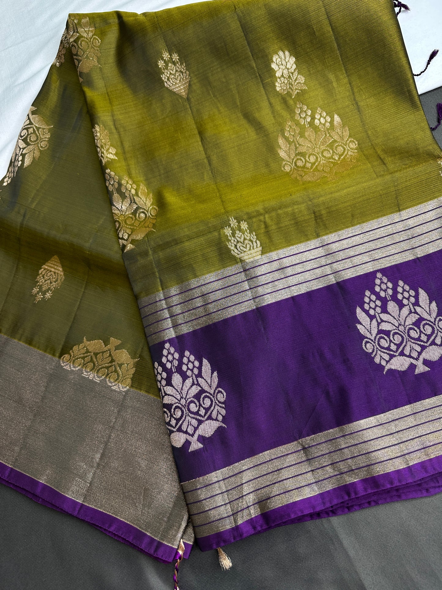 Green Purple Light Weight Kanchi Soft Silk  Saree - 