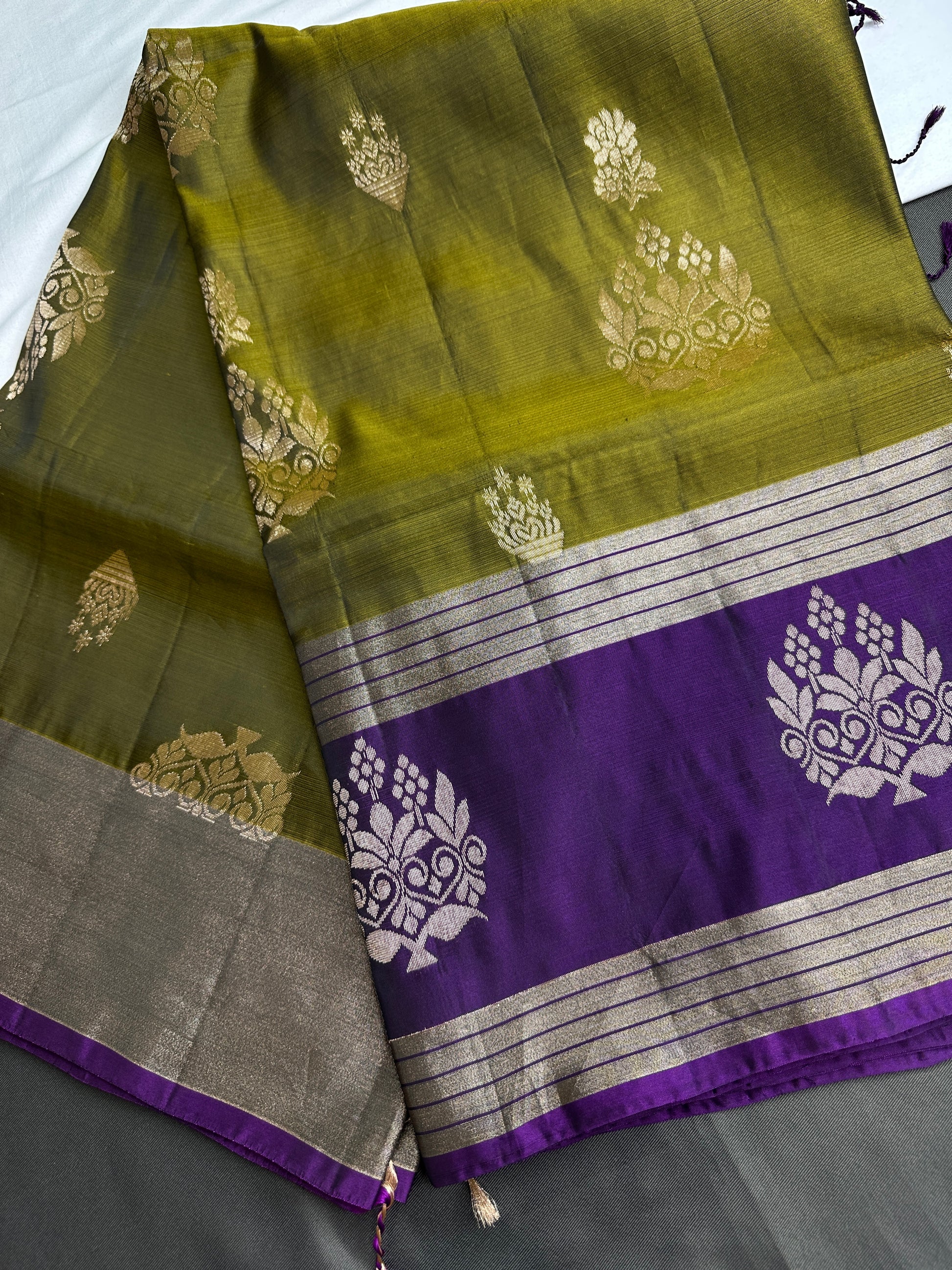 Green Purple Light Weight Kanchi Soft Silk  Saree - 
