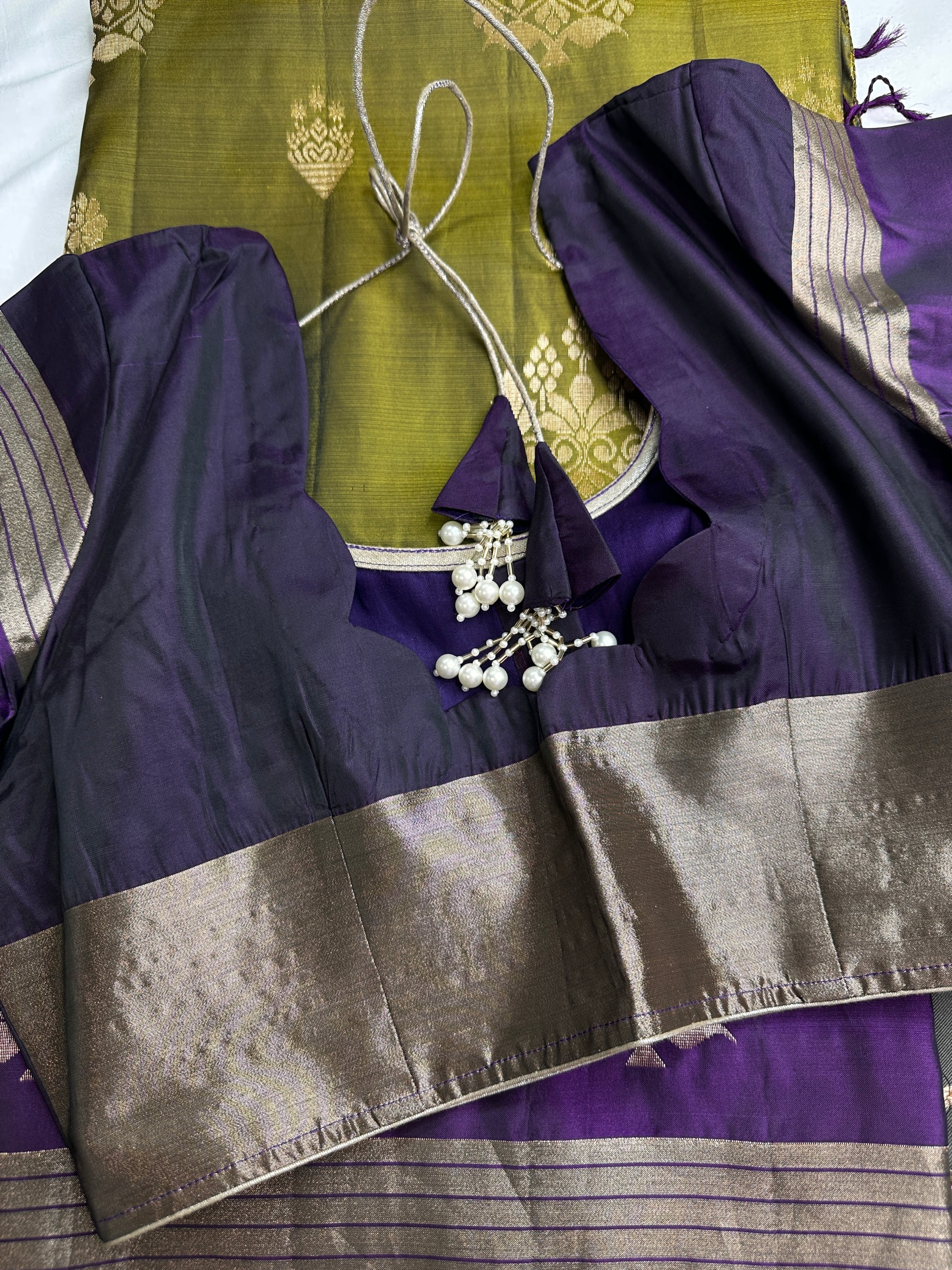 Green Purple Light Weight Kanchi Soft Silk  Saree - 
