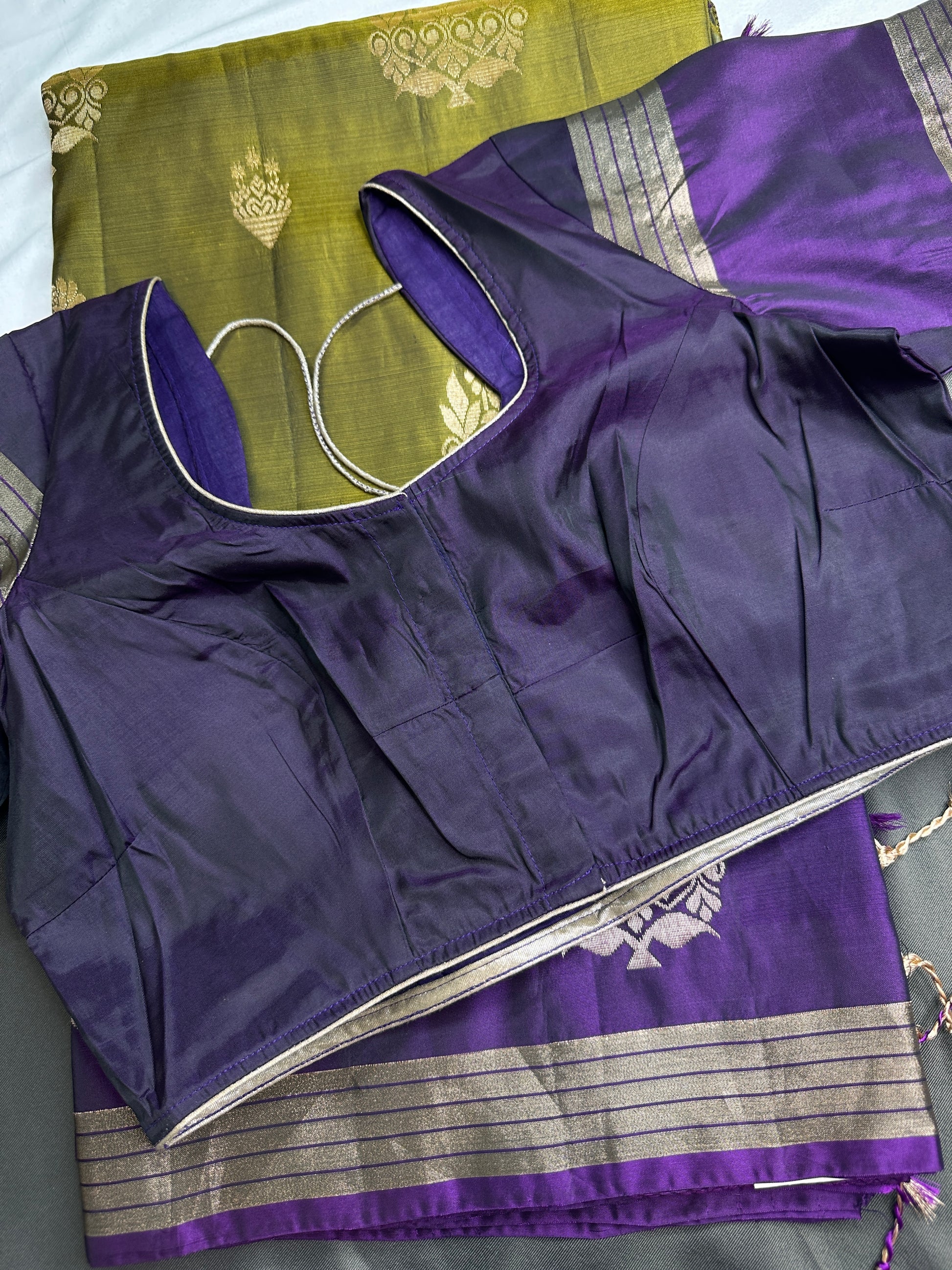 Green Purple Light Weight Kanchi Soft Silk  Saree - 