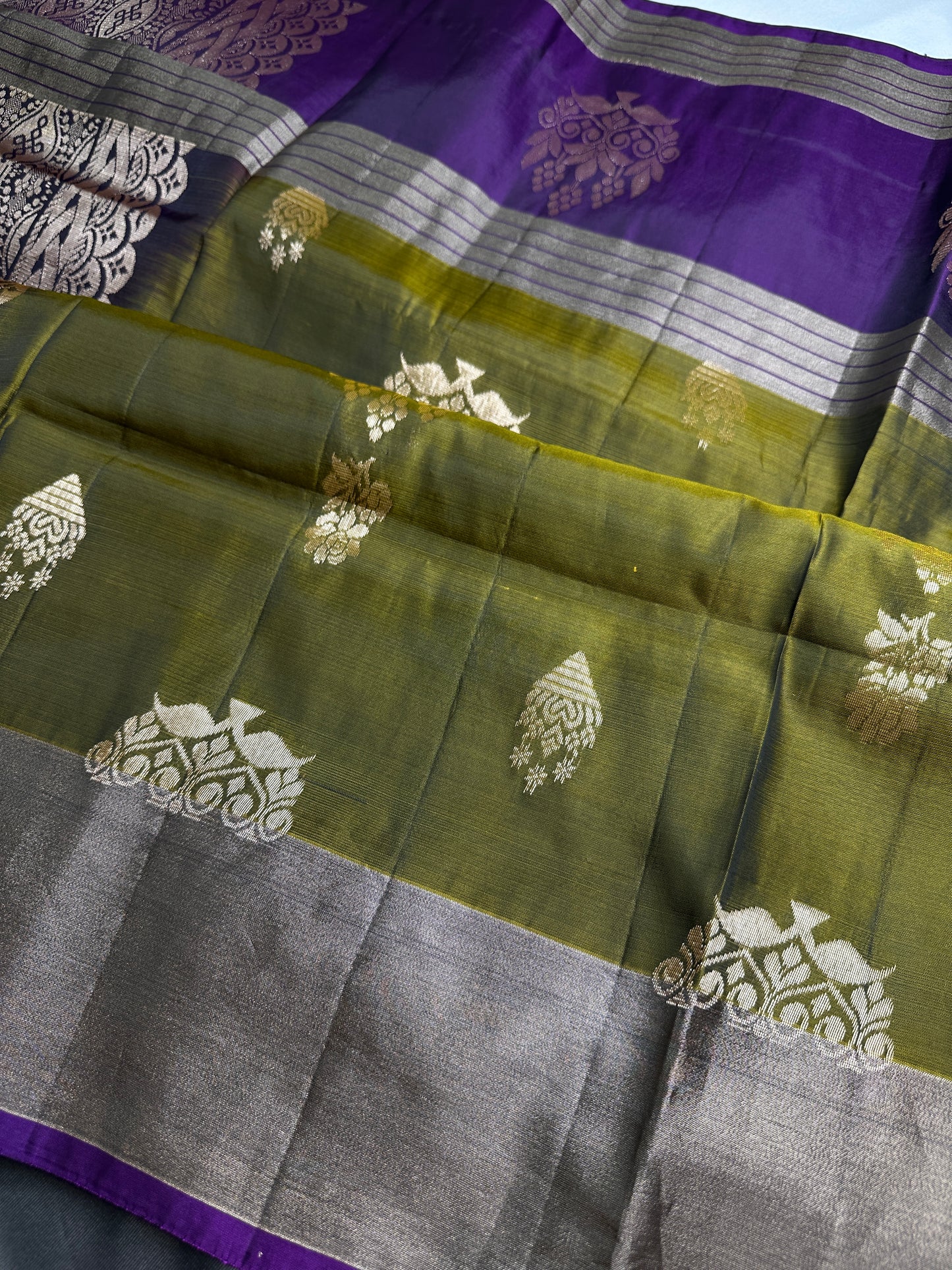 Green Purple Light Weight Kanchi Soft Silk  Saree - 