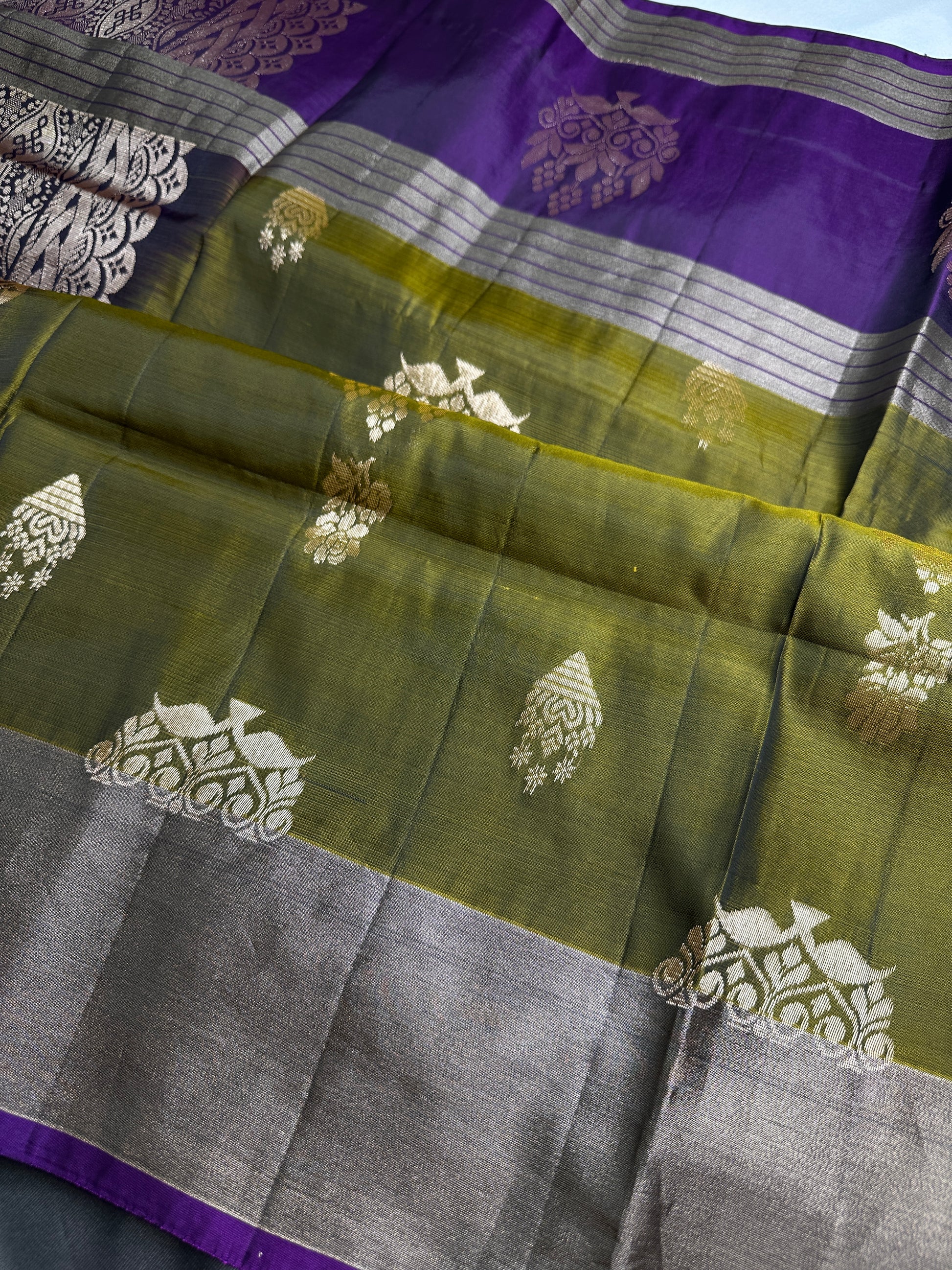 Green Purple Light Weight Kanchi Soft Silk  Saree - 