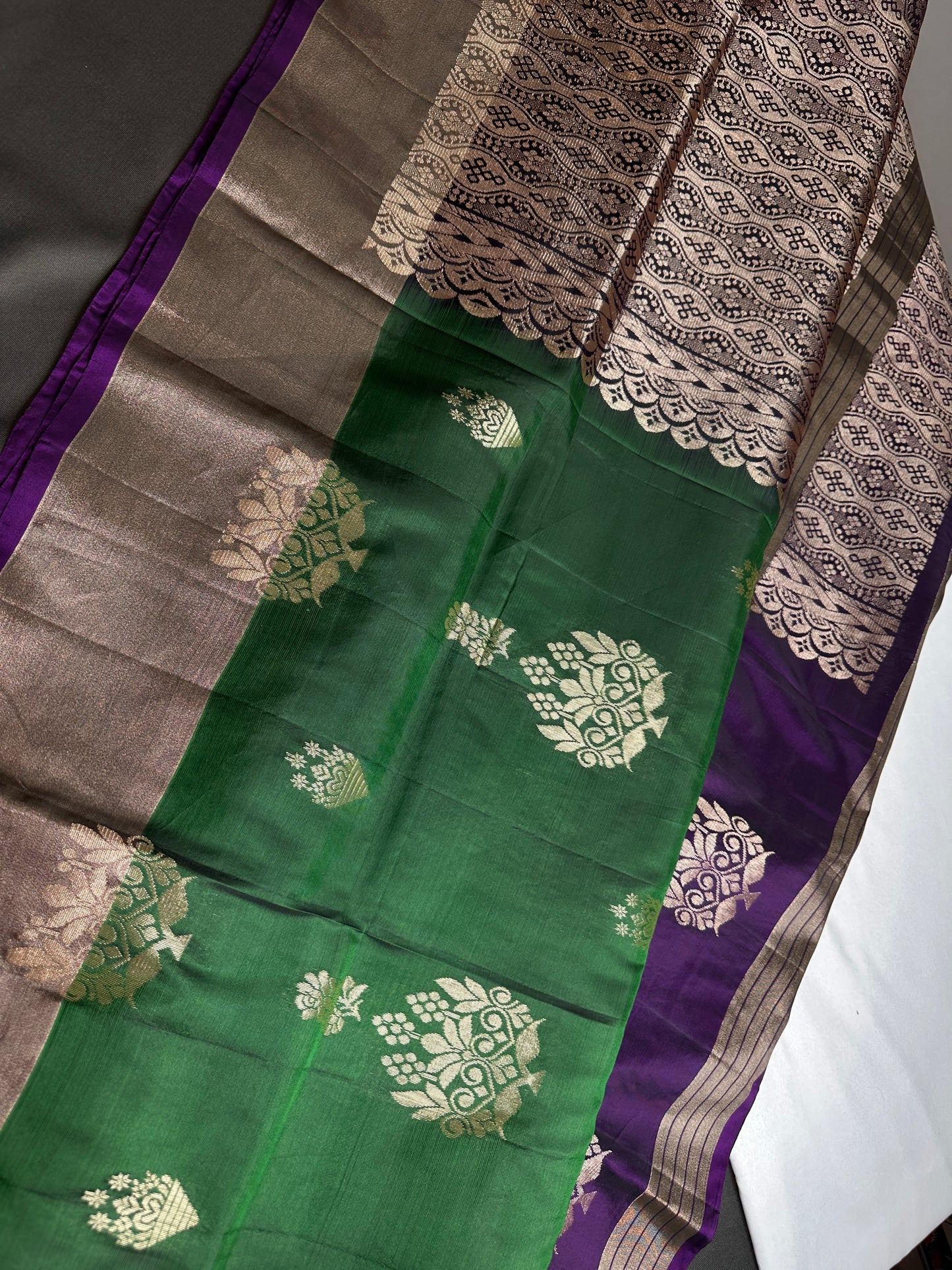 Green Purple Light Weight Kanchi Soft Silk  Saree - 
