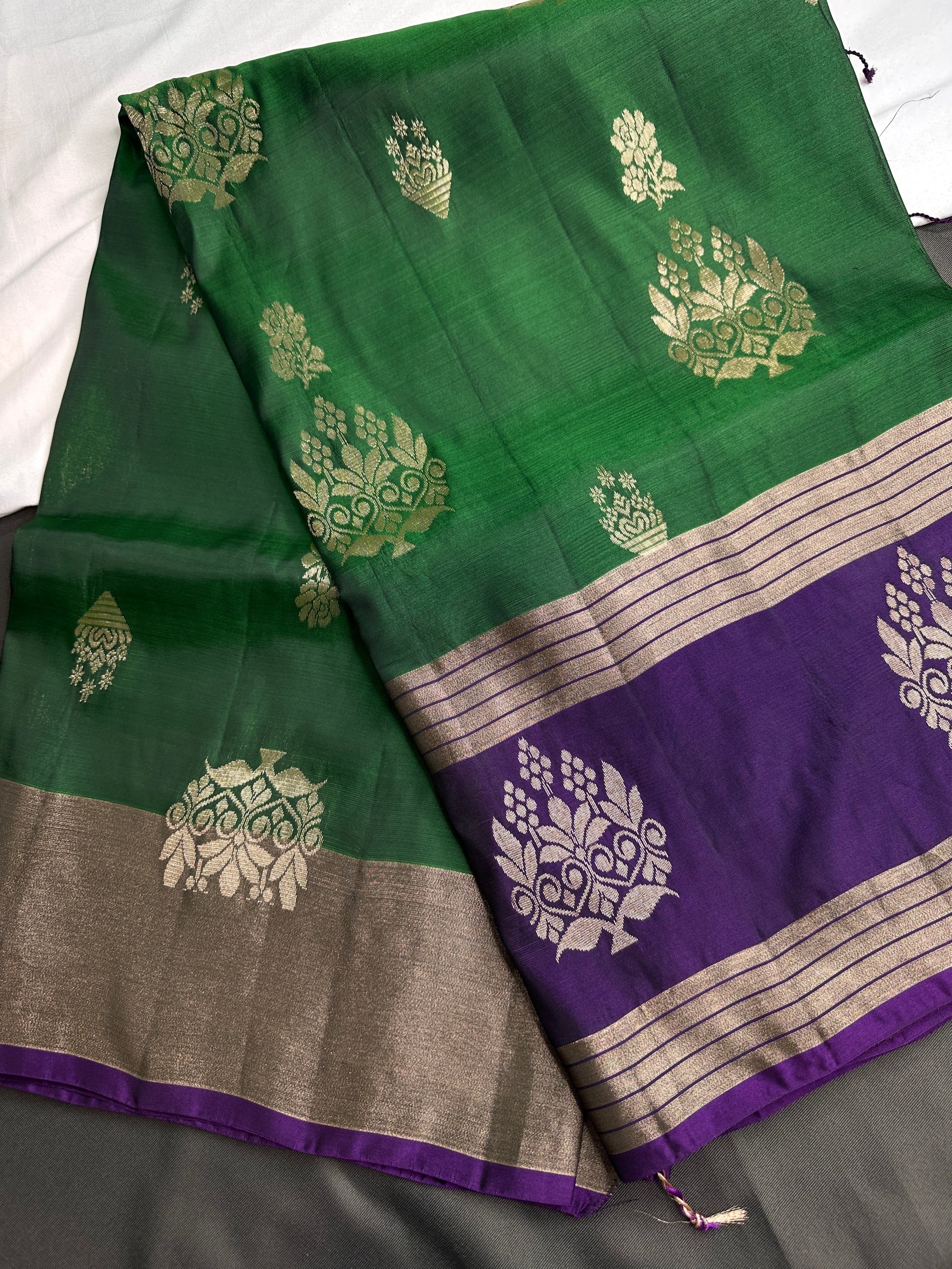 Green Purple Light Weight Kanchi Soft Silk  Saree - 
