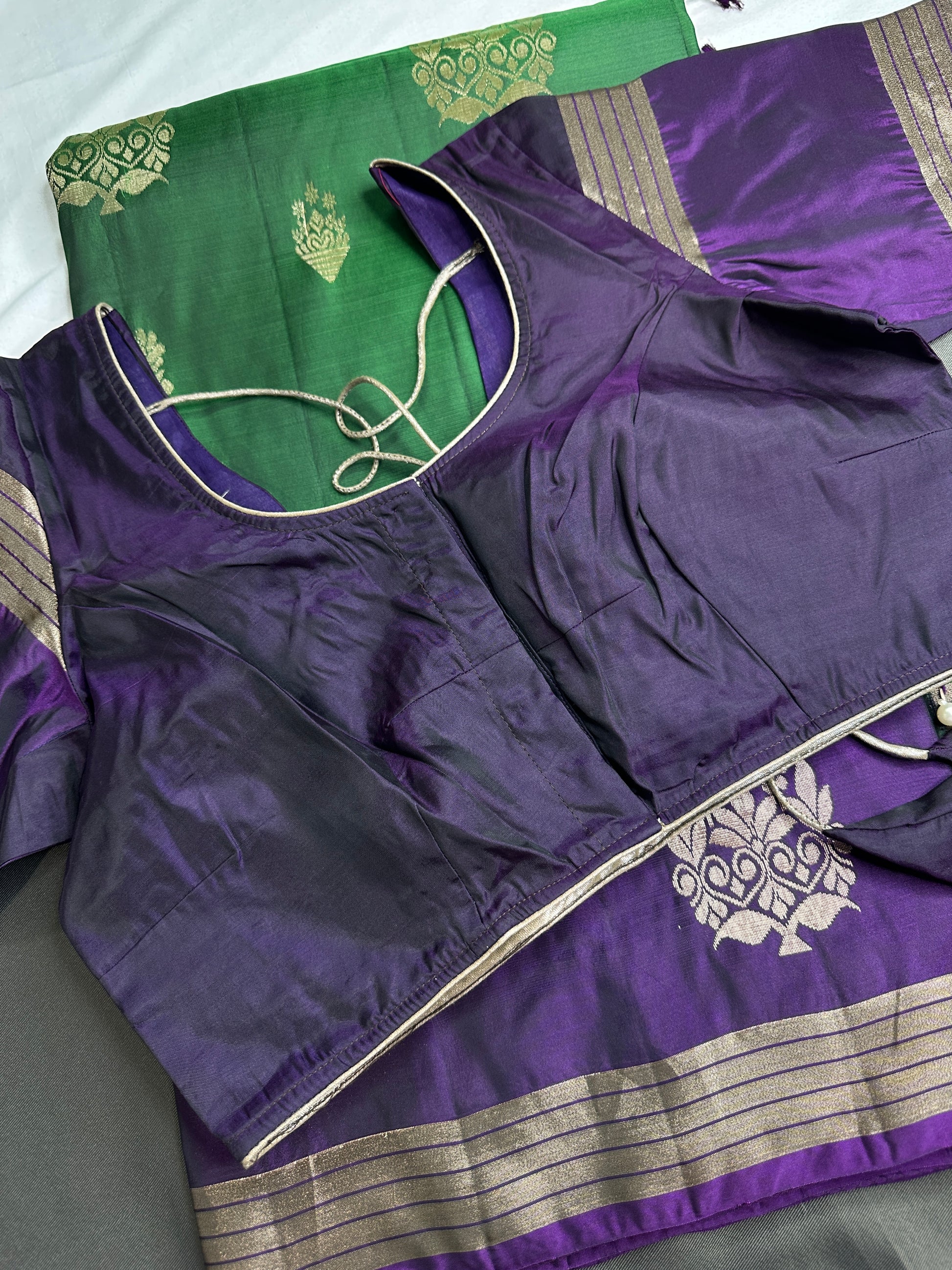 Green Purple Light Weight Kanchi Soft Silk  Saree - 
