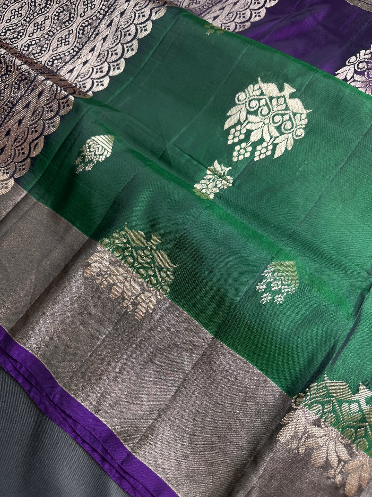Green Purple Light Weight Kanchi Soft Silk  Saree - 