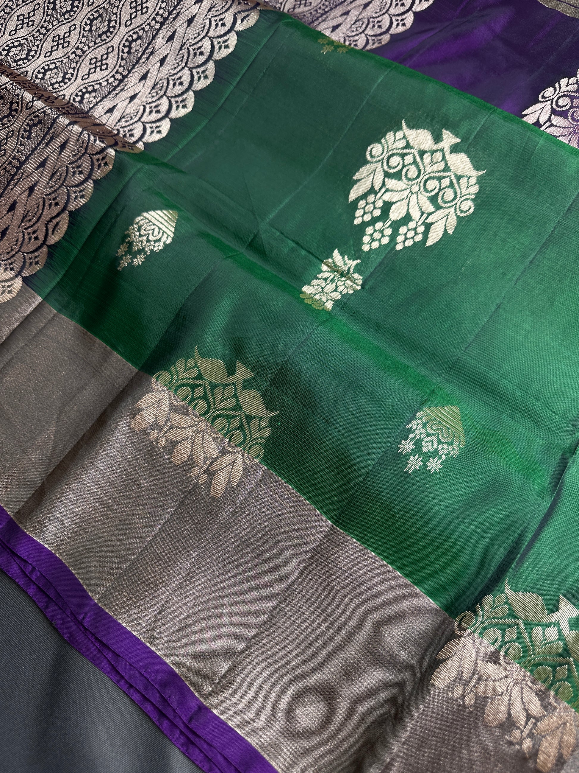 Green Purple Light Weight Kanchi Soft Silk  Saree - 