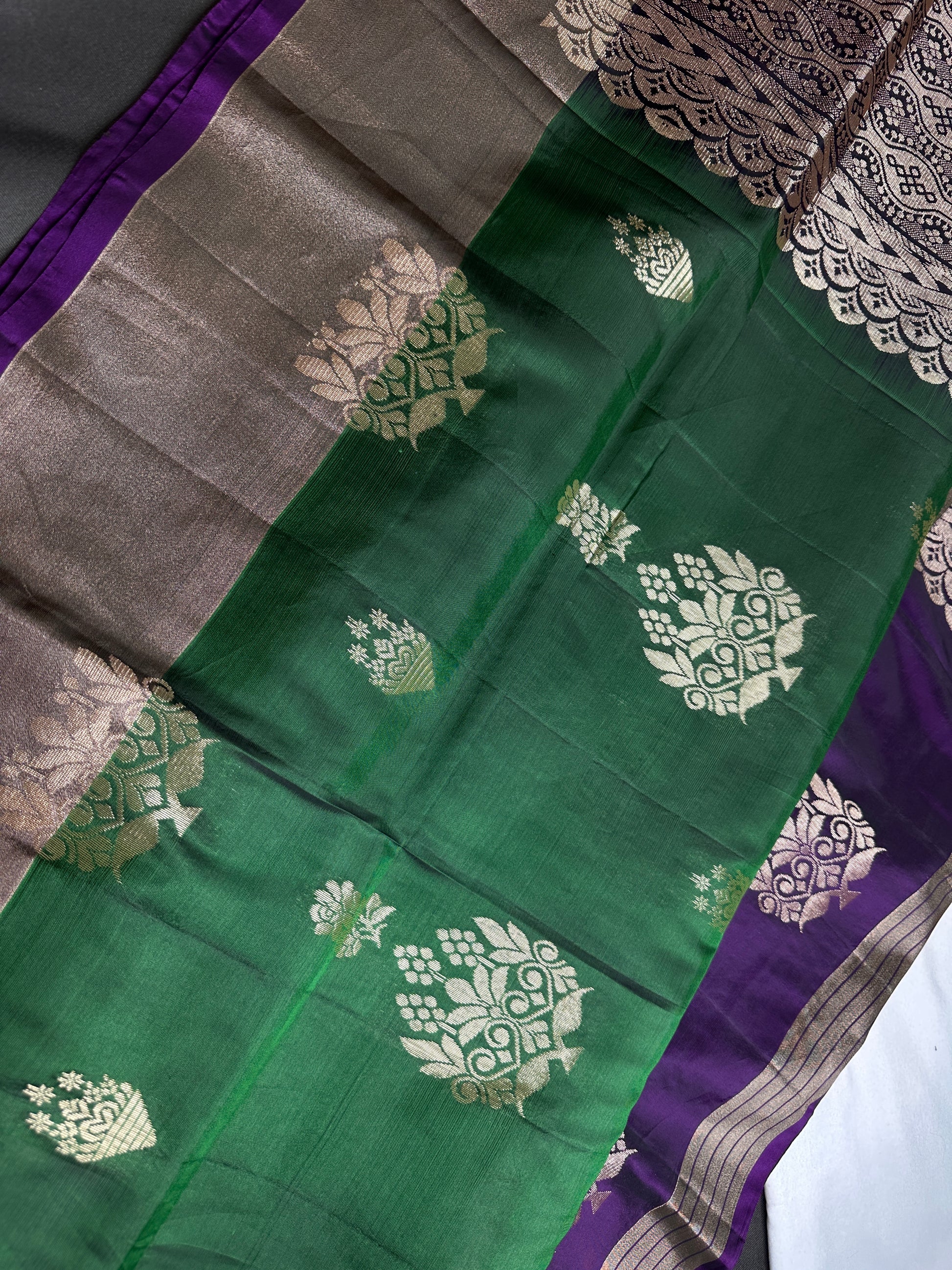 Green Purple Light Weight Kanchi Soft Silk  Saree - 
