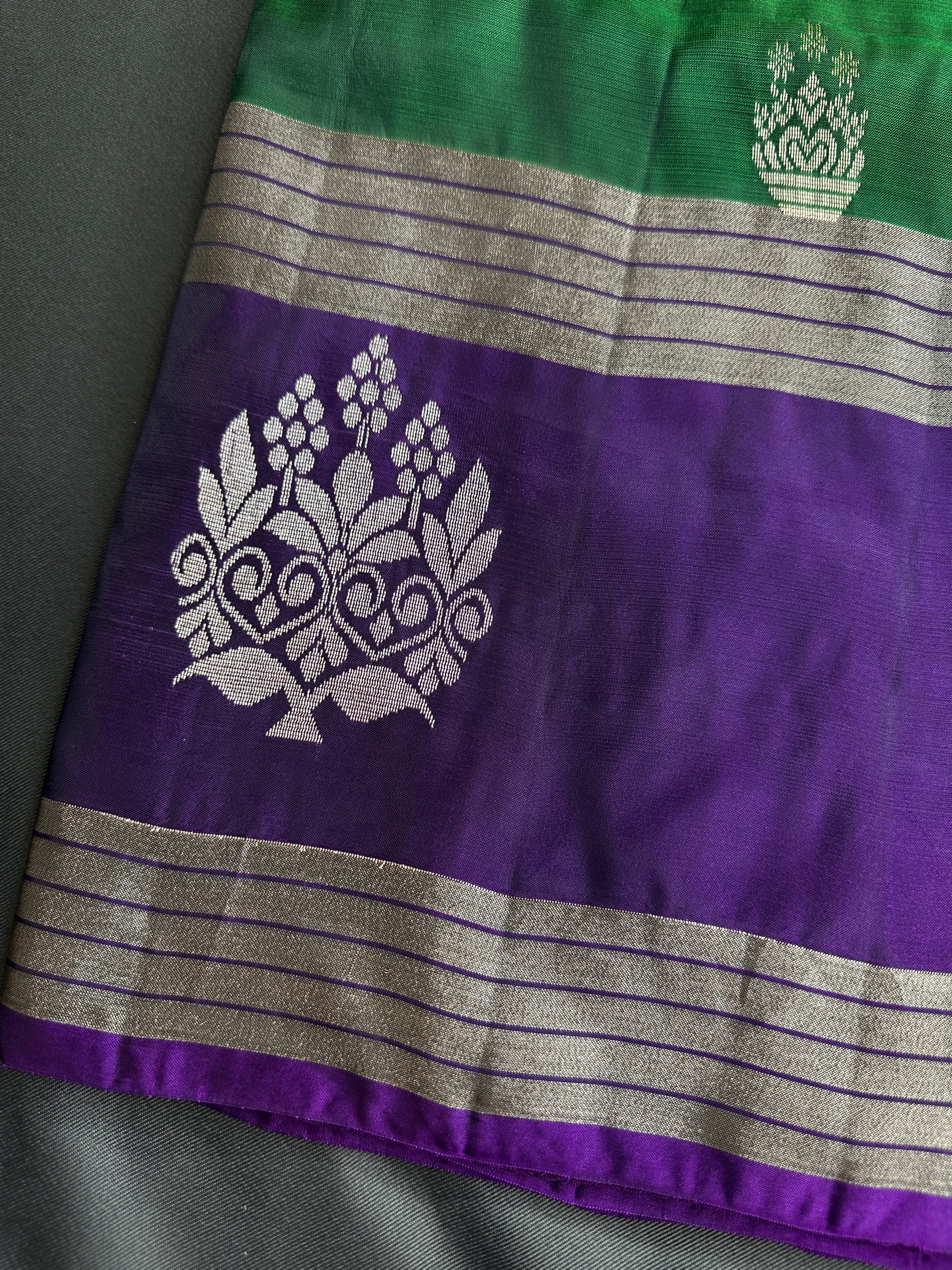 Green Purple Light Weight Kanchi Soft Silk  Saree - 