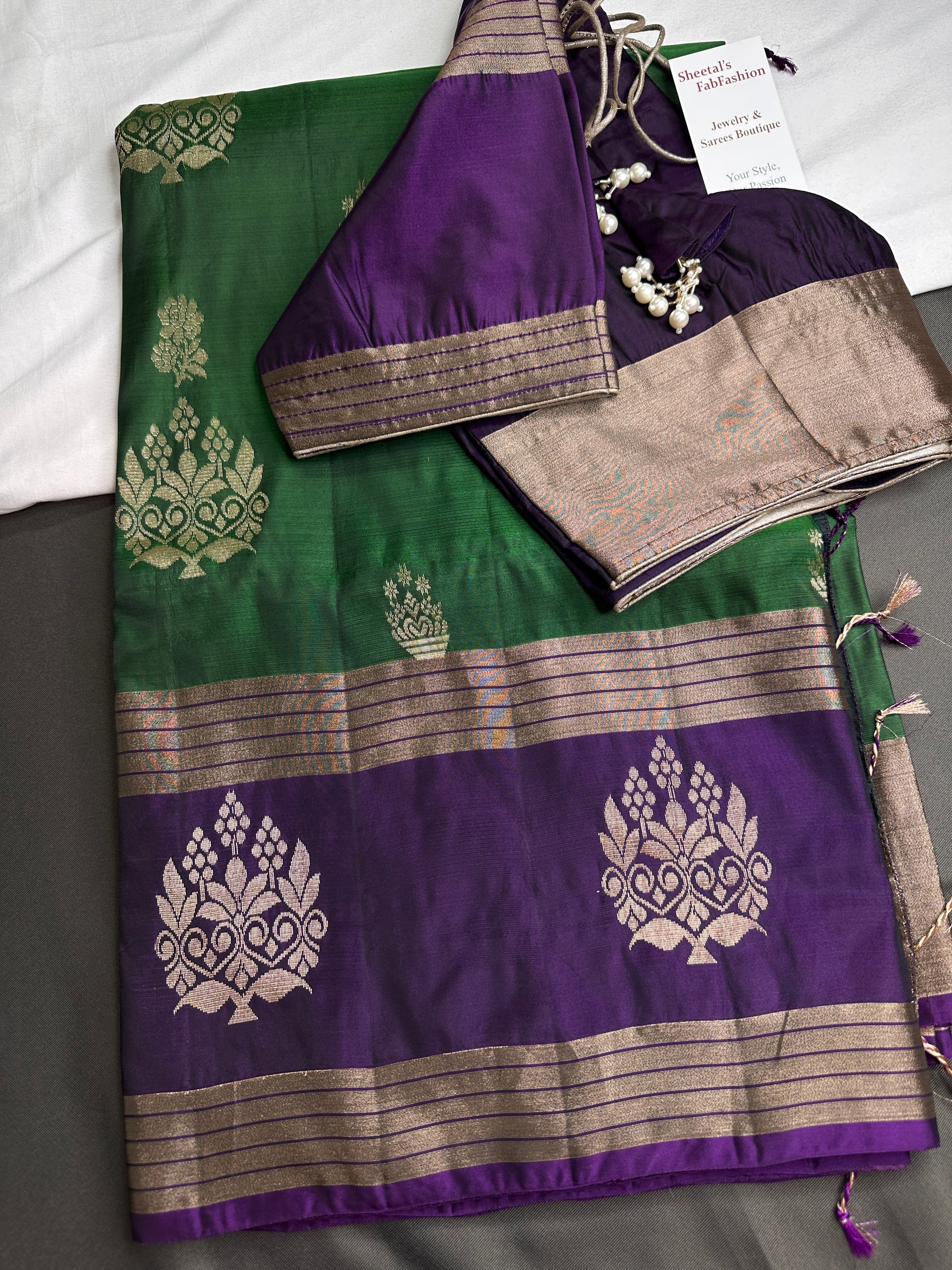 Green Purple Light Weight Kanchi Soft Silk  Saree - 