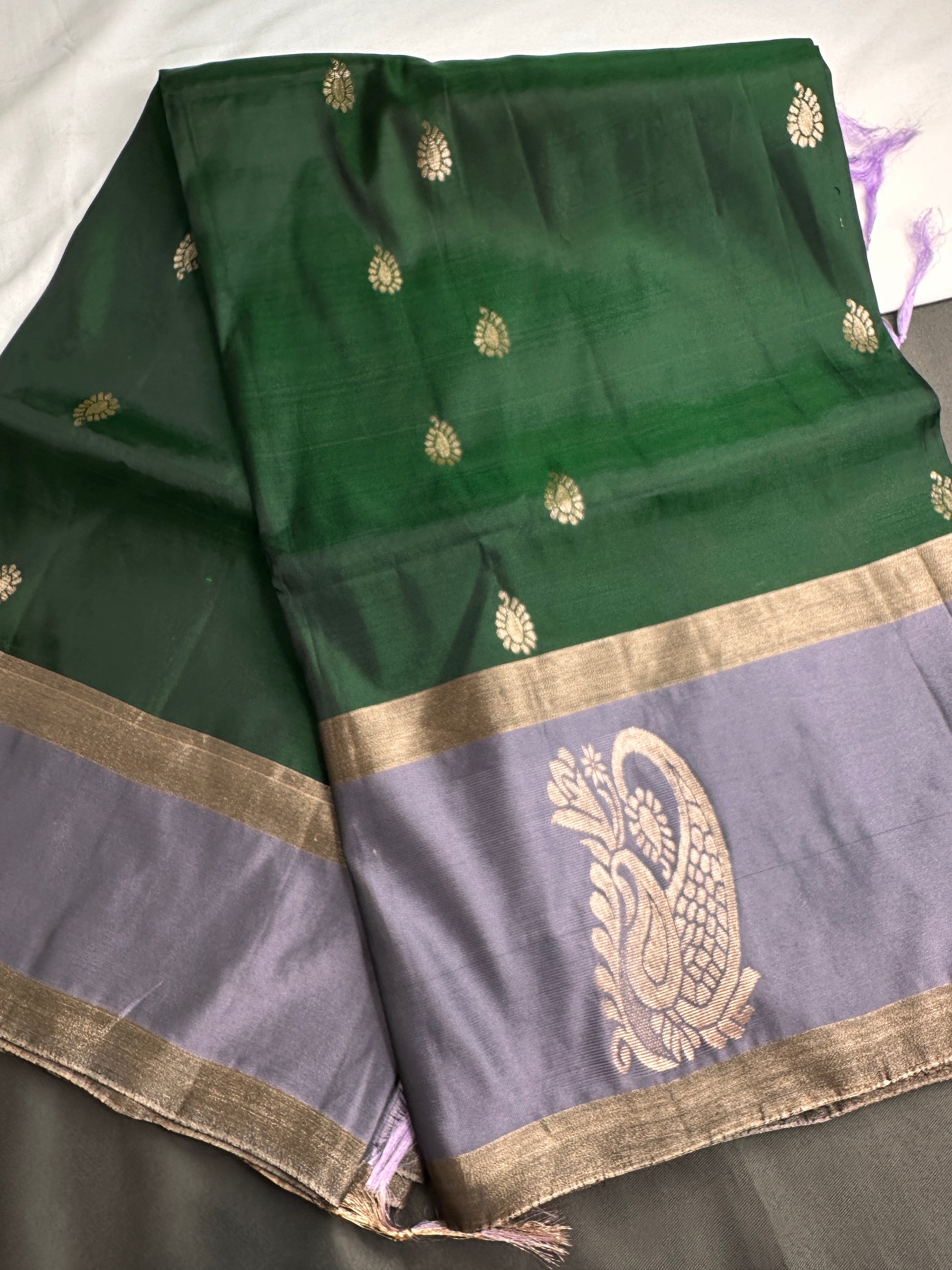 Green Grey Light Weight Kanchi Soft Silk  Saree - 