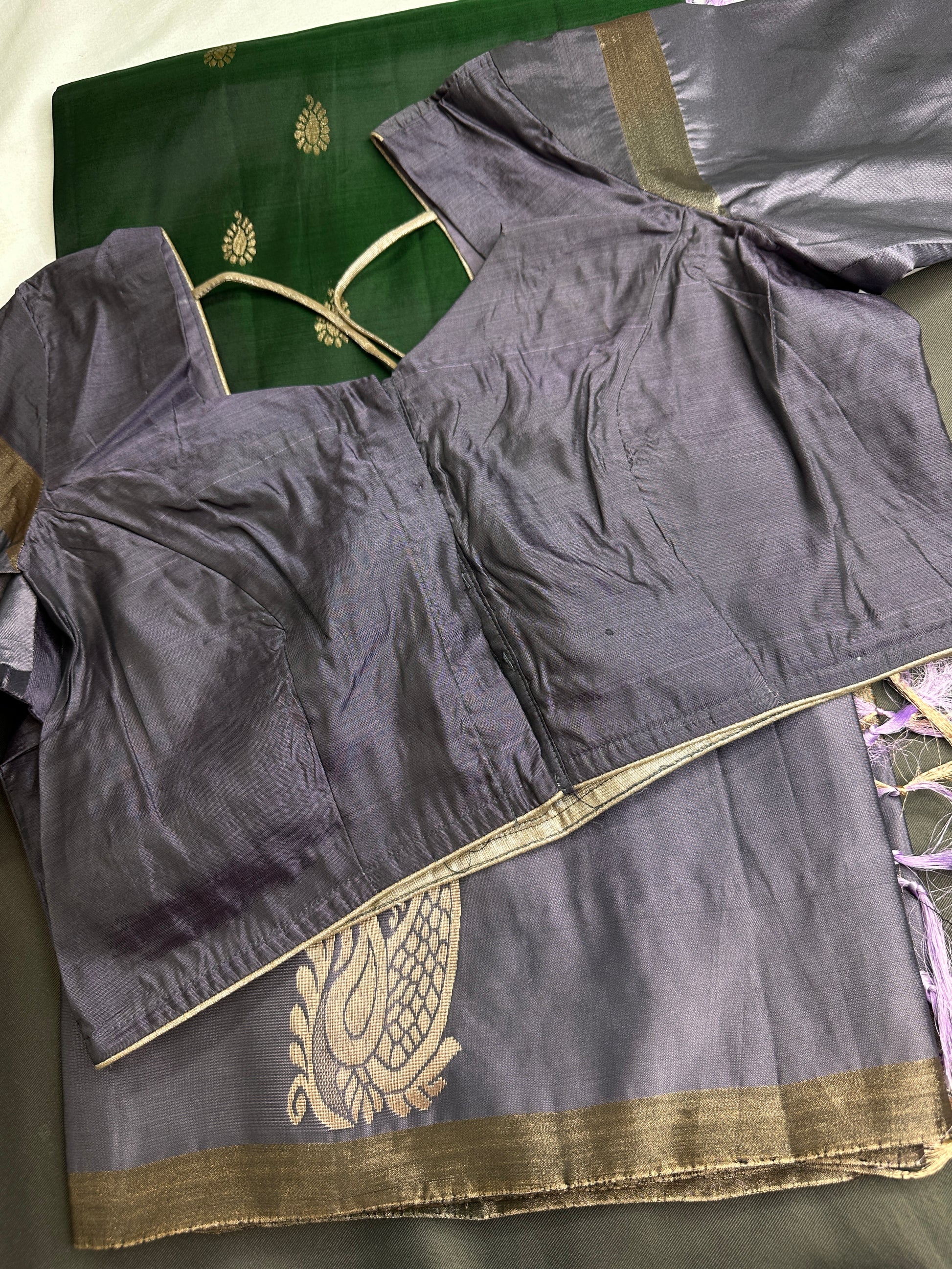 Green Grey Light Weight Kanchi Soft Silk  Saree - 