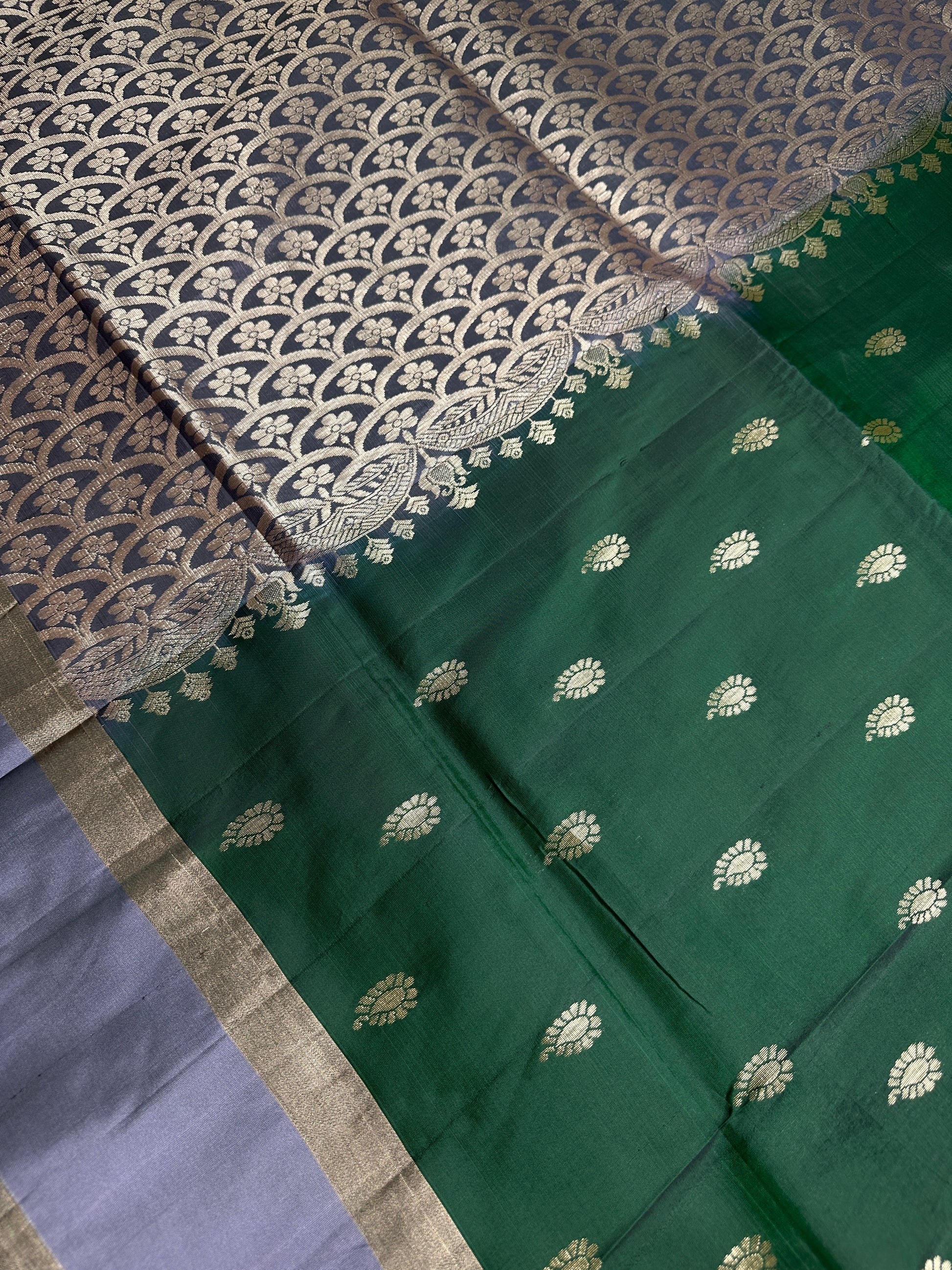 Green Grey Light Weight Kanchi Soft Silk  Saree - 