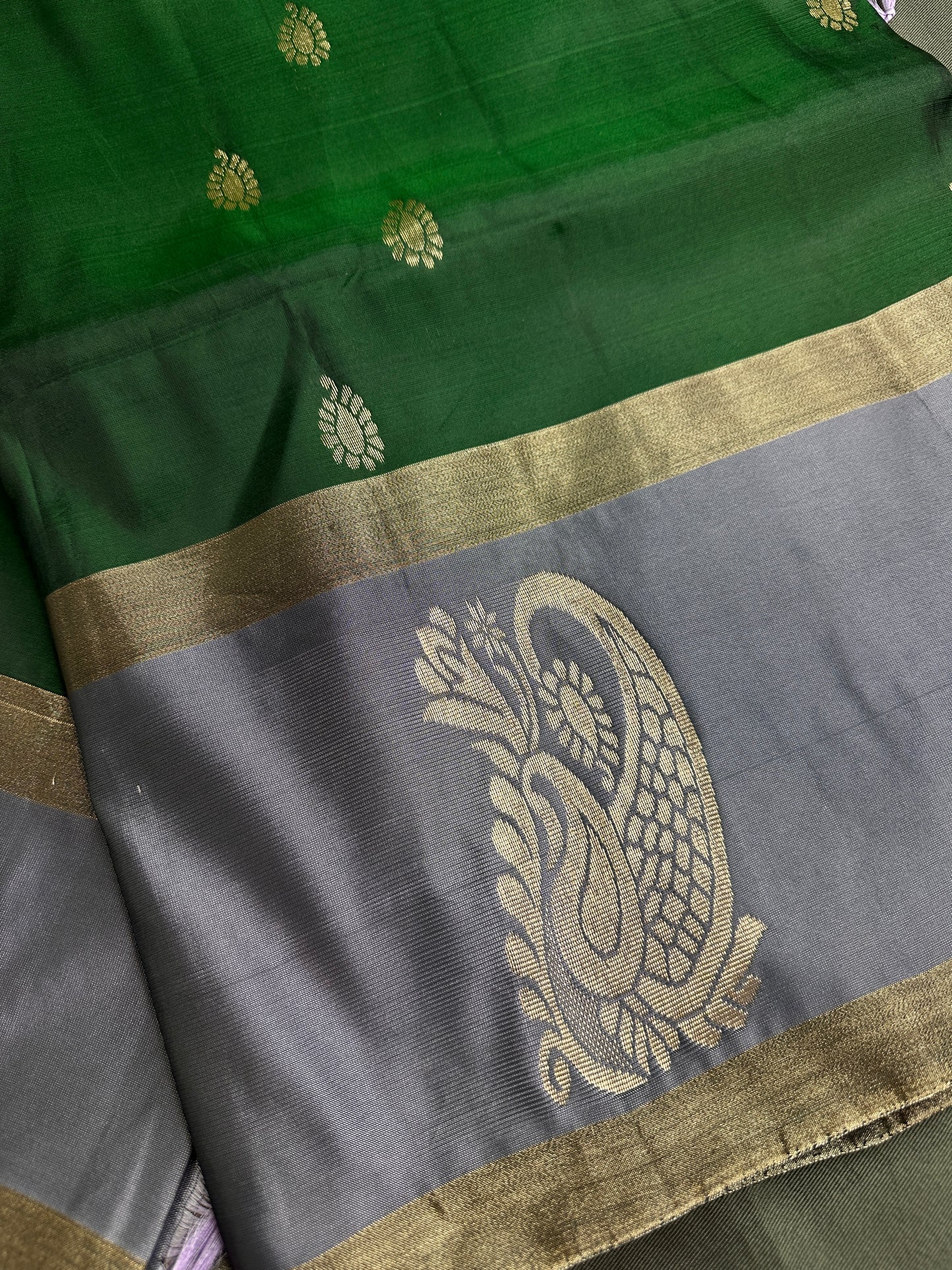 Green Grey Light Weight Kanchi Soft Silk  Saree - 