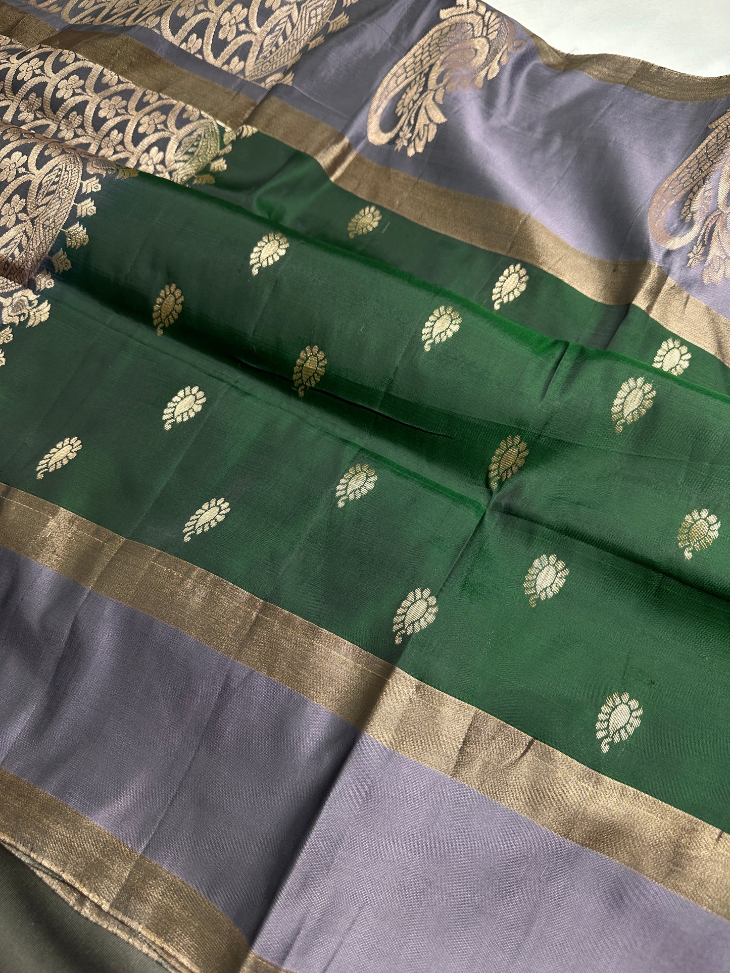 Green Grey Light Weight Kanchi Soft Silk  Saree - 