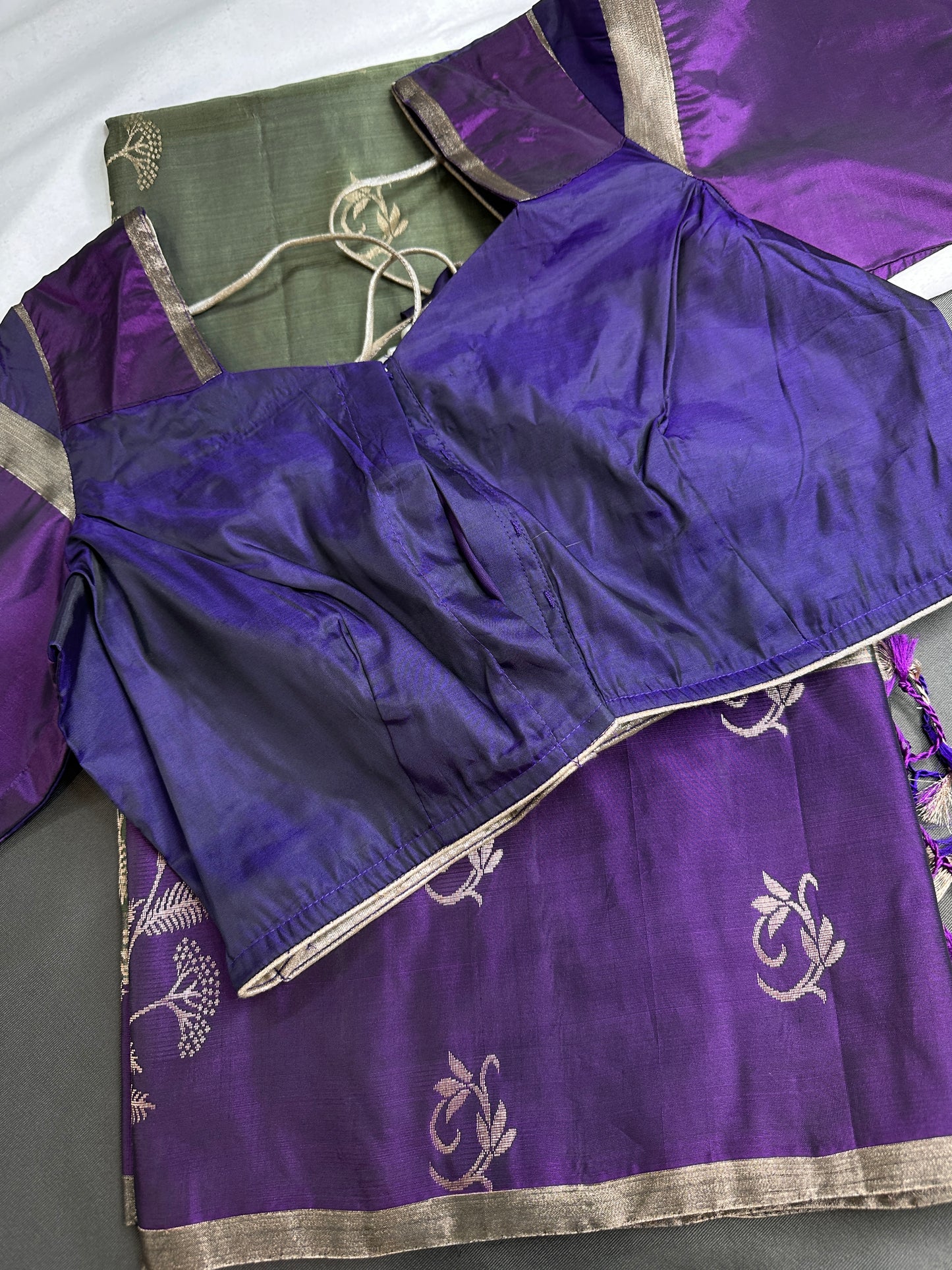 Green Purple Light Weight Kanchi Soft Silk  Saree - 