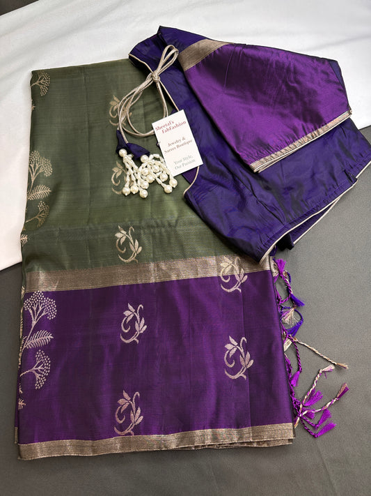 Green Purple Light Weight Kanchi Soft Silk  Saree - 