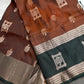 Brown Green Light Weight Kanchi Soft Silk  Saree - 
