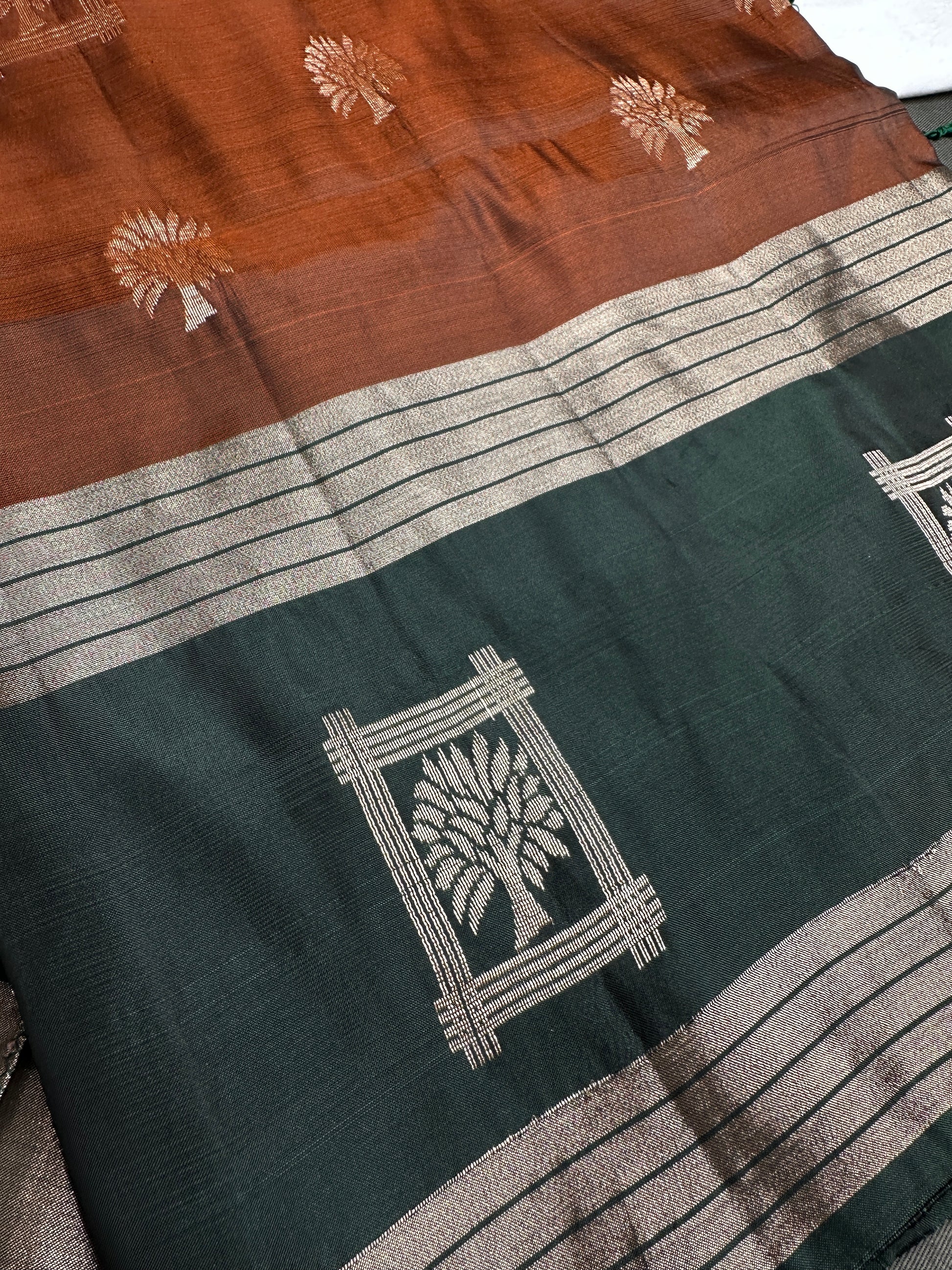 Brown Green Light Weight Kanchi Soft Silk  Saree - 