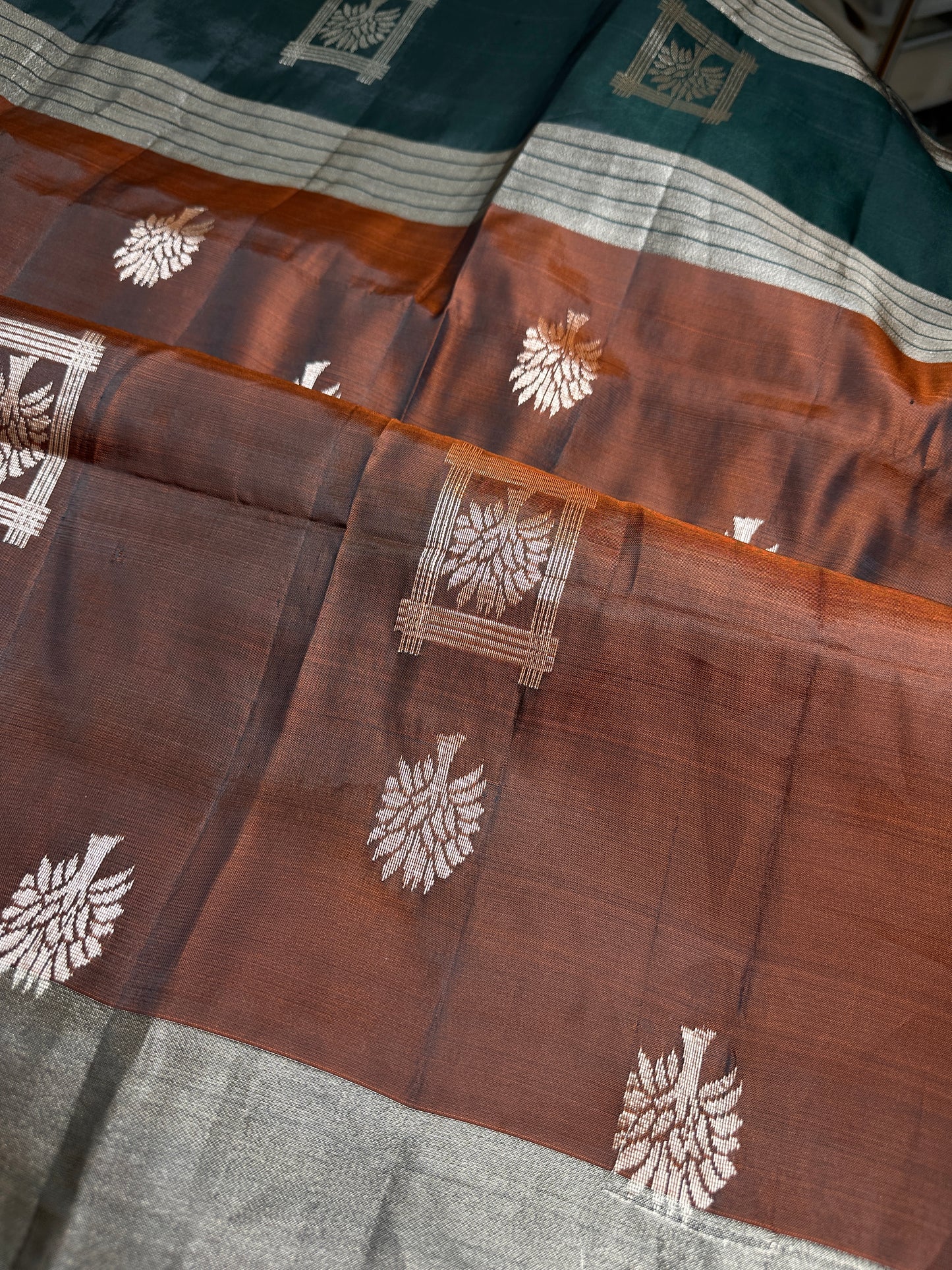 Brown Green Light Weight Kanchi Soft Silk  Saree - 