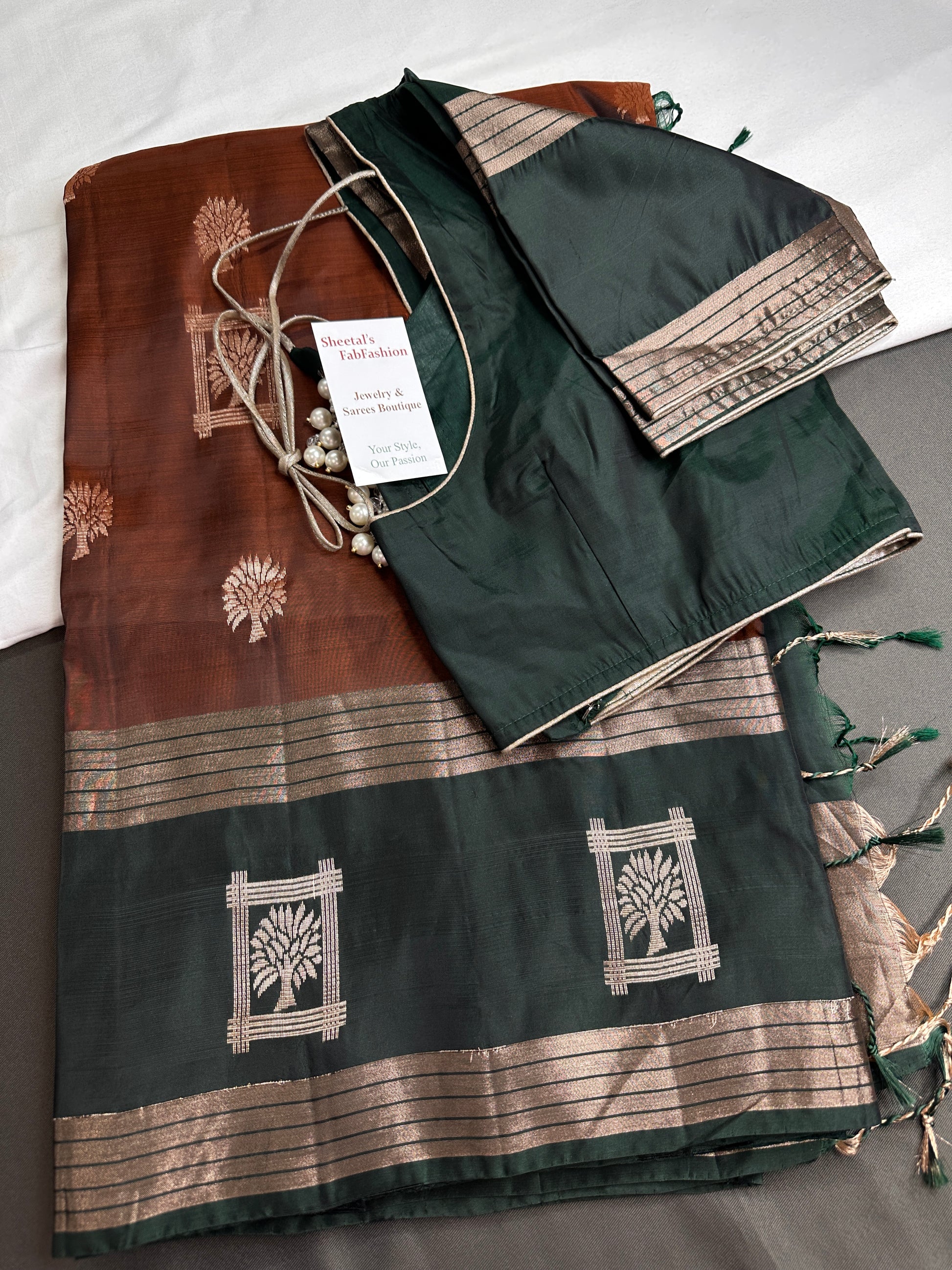 Brown Green Light Weight Kanchi Soft Silk  Saree - 