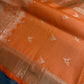 Kanch Light Weight Semi Silk Orange Checked Saree - 