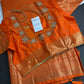 Kanch Light Weight Semi Silk Orange Checked Saree - 