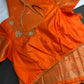 Kanch Light Weight Semi Silk Orange Checked Saree - 