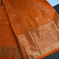 Kanch Light Weight Semi Silk Orange Checked Saree - 
