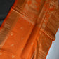 Kanch Light Weight Semi Silk Orange Checked Saree - 