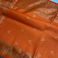 Kanch Light Weight Semi Silk Orange Checked Saree - 