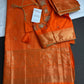 Kanch Light Weight Semi Silk Orange Checked Saree - 