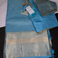 Kanch Light Weight Semi Silk Blue Checked Saree - 