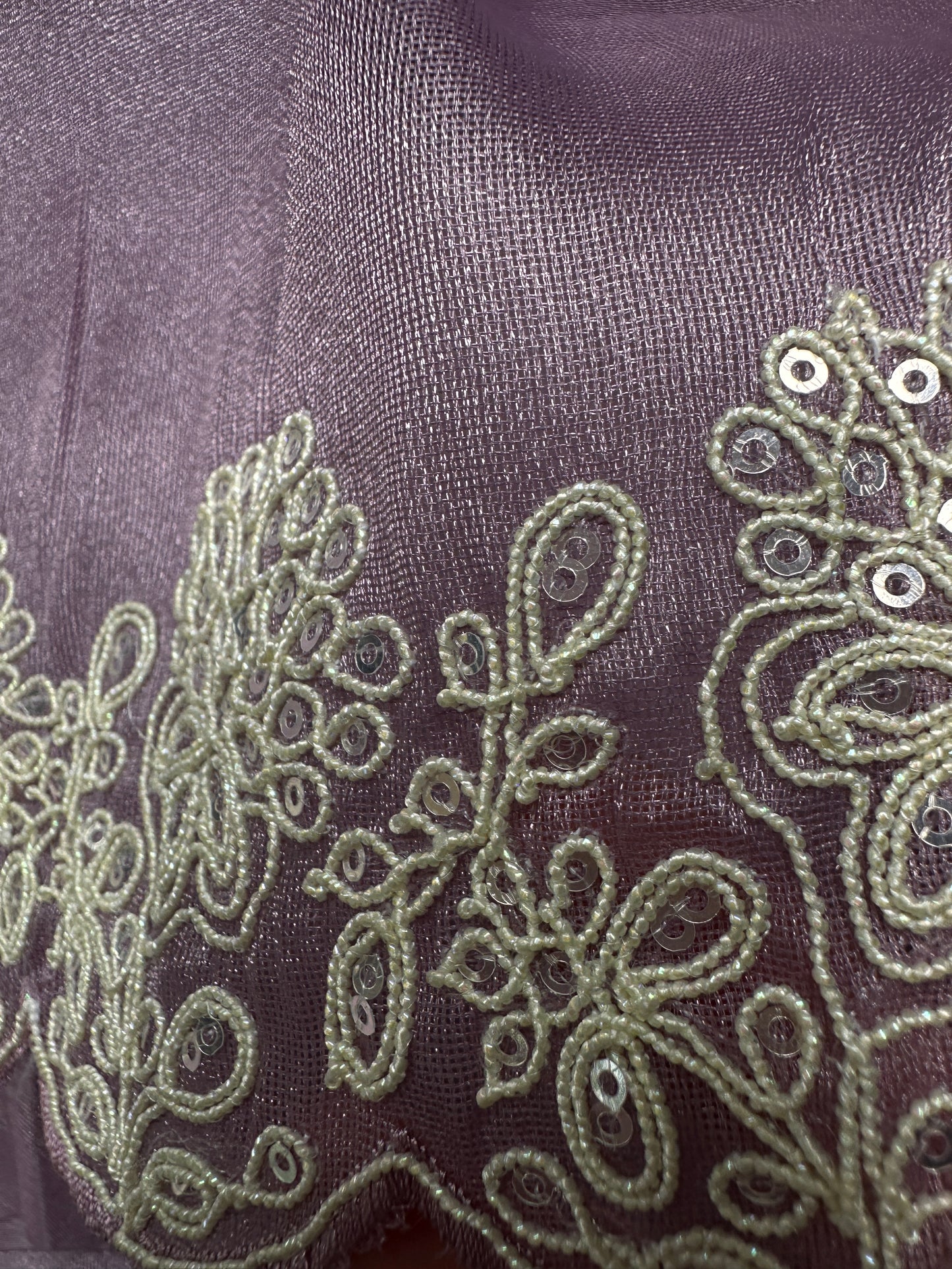 Designer Tissue Organza Purple Lavender Saree with Pearl Embroidery - 