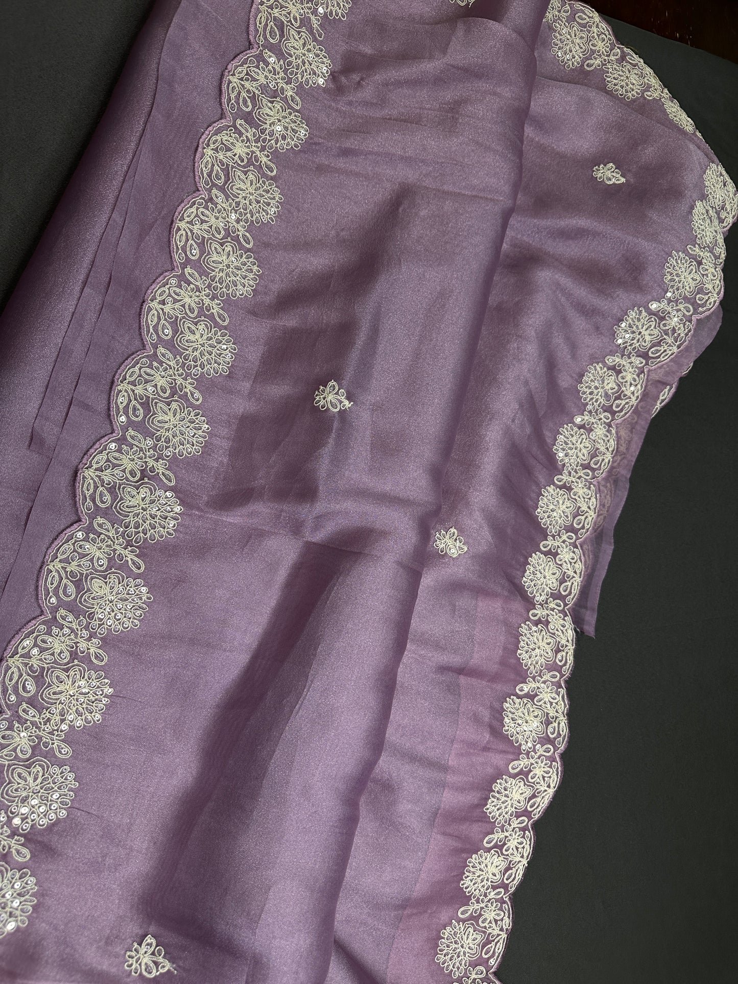 Designer Tissue Organza Purple Lavender Saree with Pearl Embroidery - 
