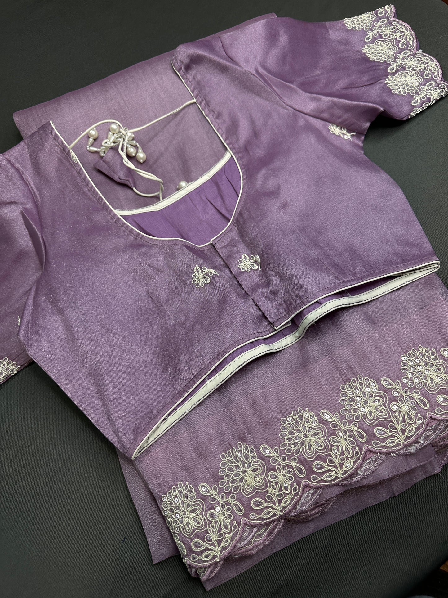 Designer Tissue Organza Purple Lavender Saree with Pearl Embroidery - 