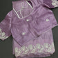 Designer Tissue Organza Purple Lavender Saree with Pearl Embroidery - 