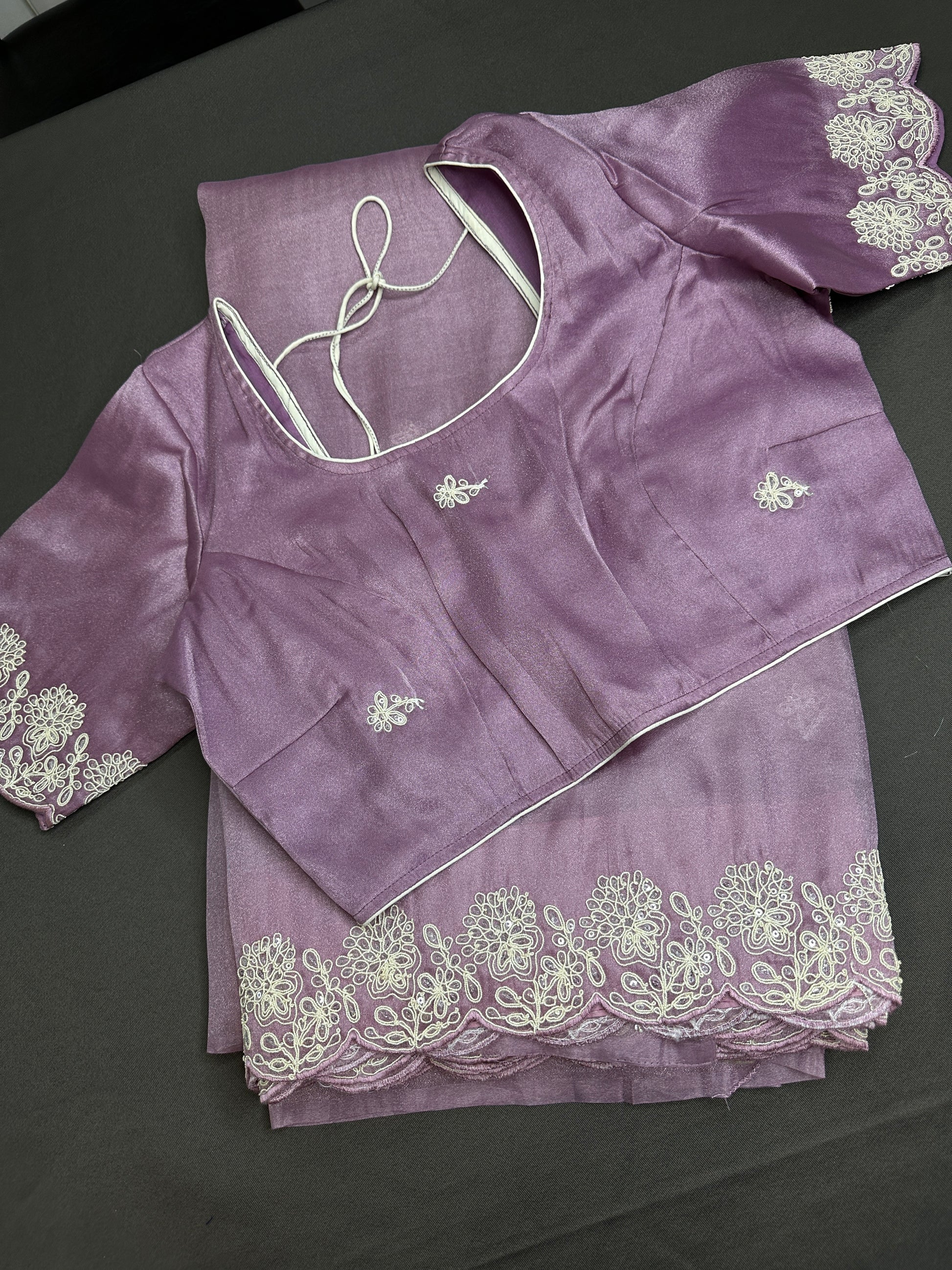Designer Tissue Organza Purple Lavender Saree with Pearl Embroidery - 