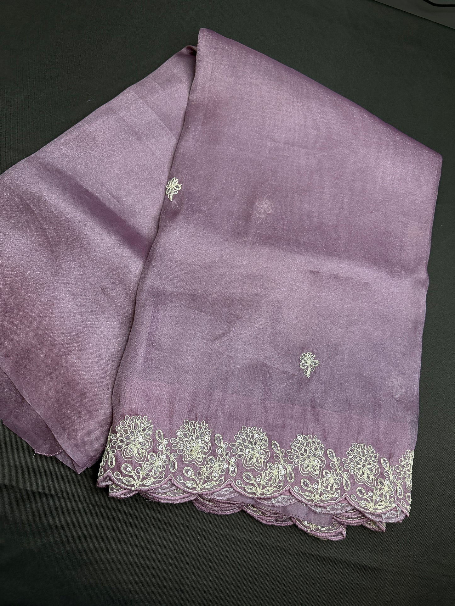 Designer Tissue Organza Purple Lavender Saree with Pearl Embroidery - 