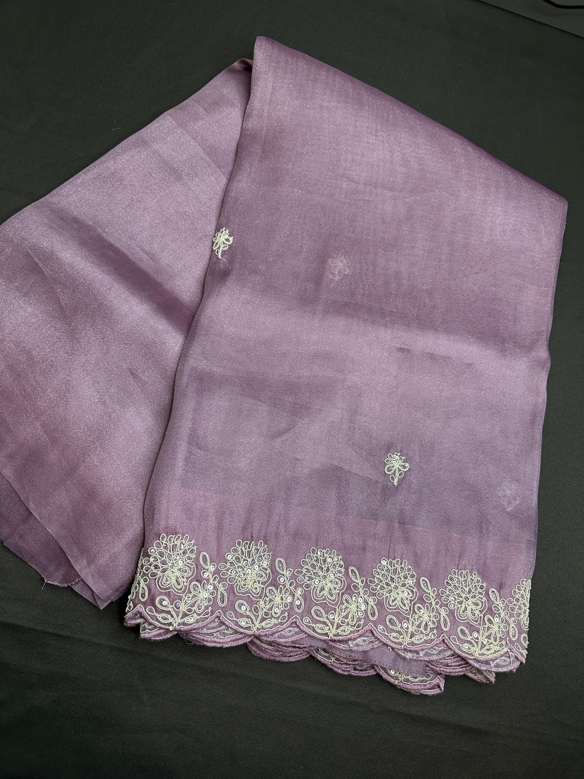Designer Tissue Organza Purple Lavender Saree with Pearl Embroidery - 