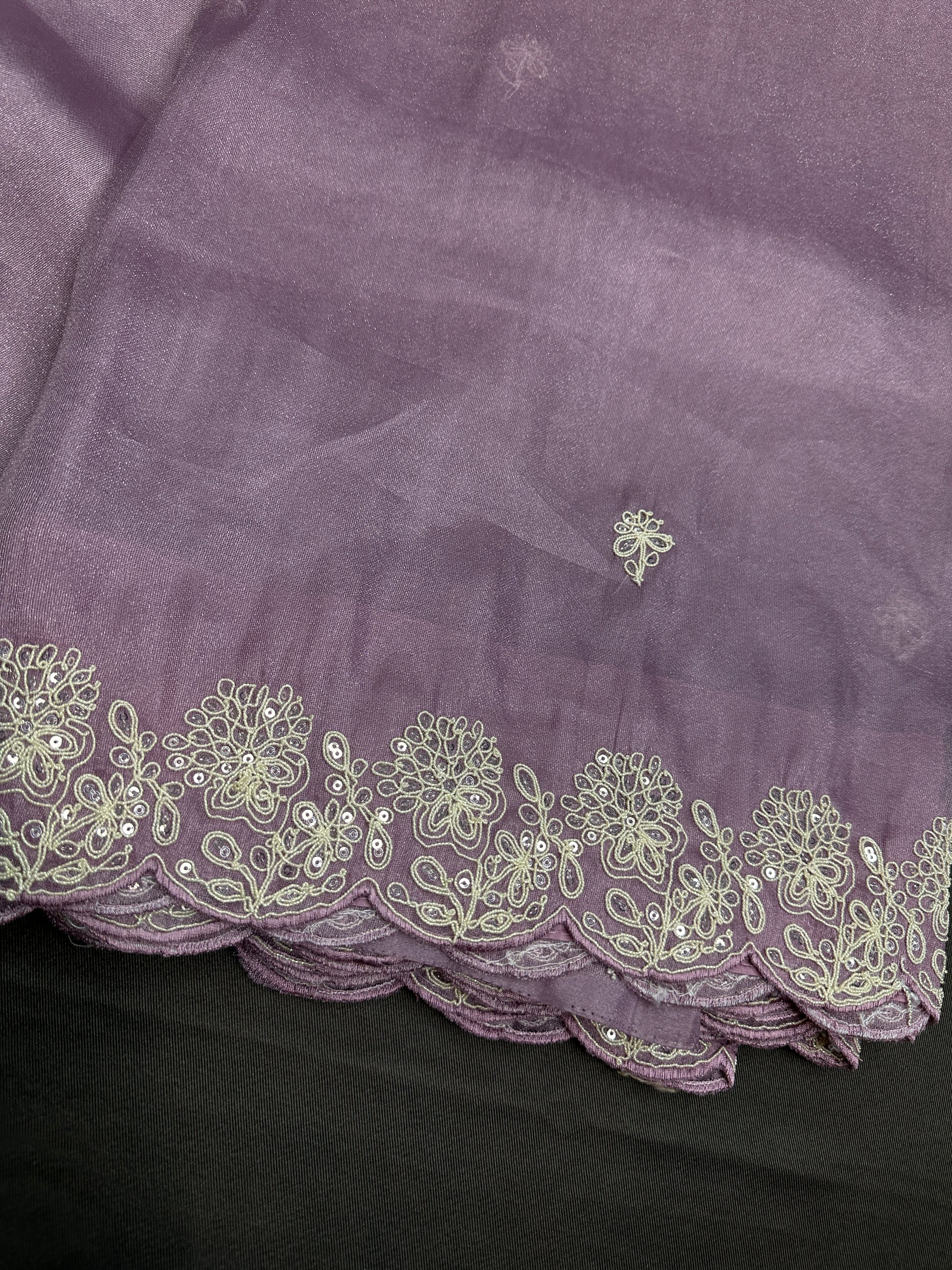 Designer Tissue Organza Purple Lavender Saree with Pearl Embroidery - 