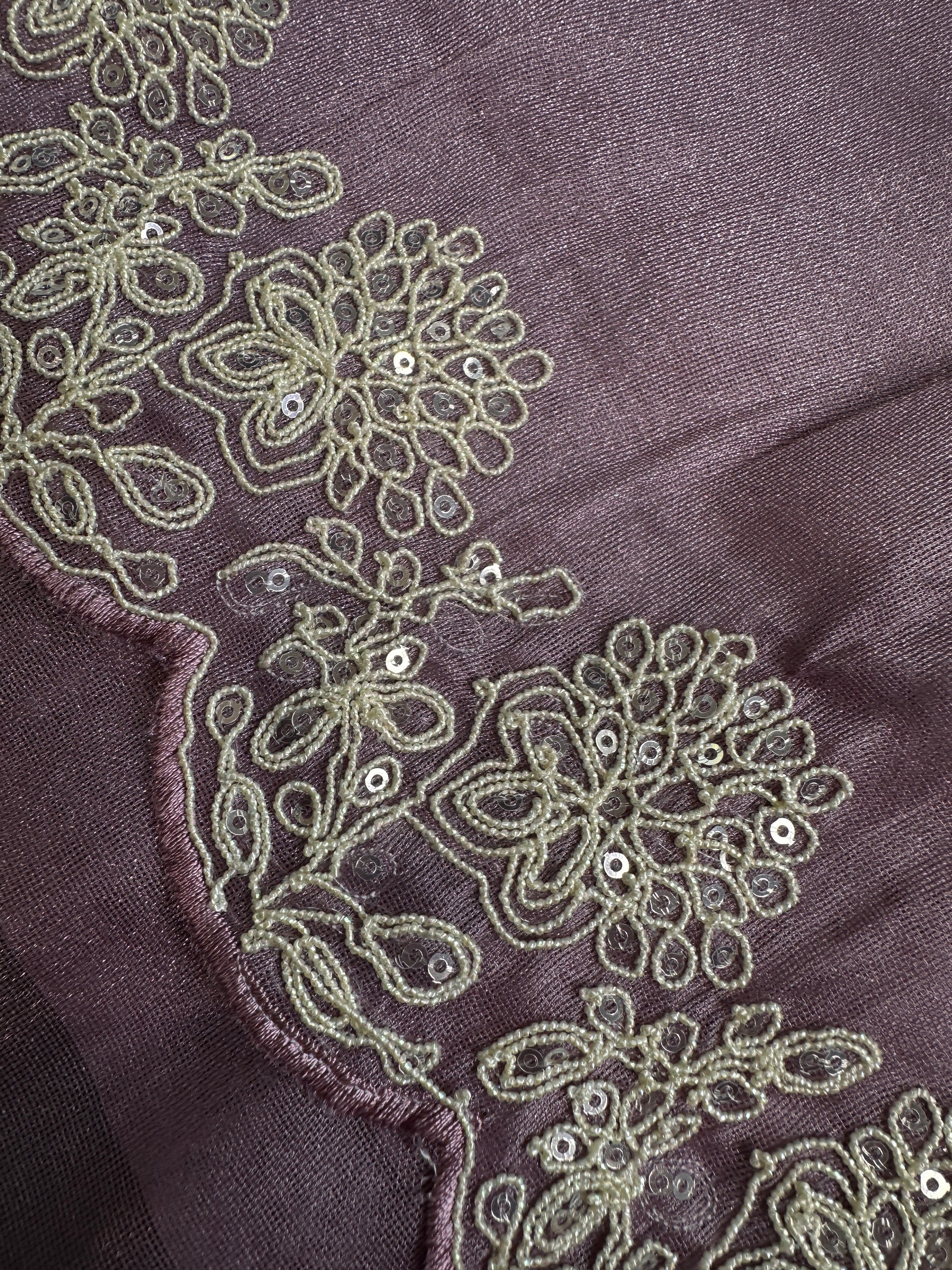 Designer Tissue Organza Purple Lavender Saree with Pearl Embroidery - 